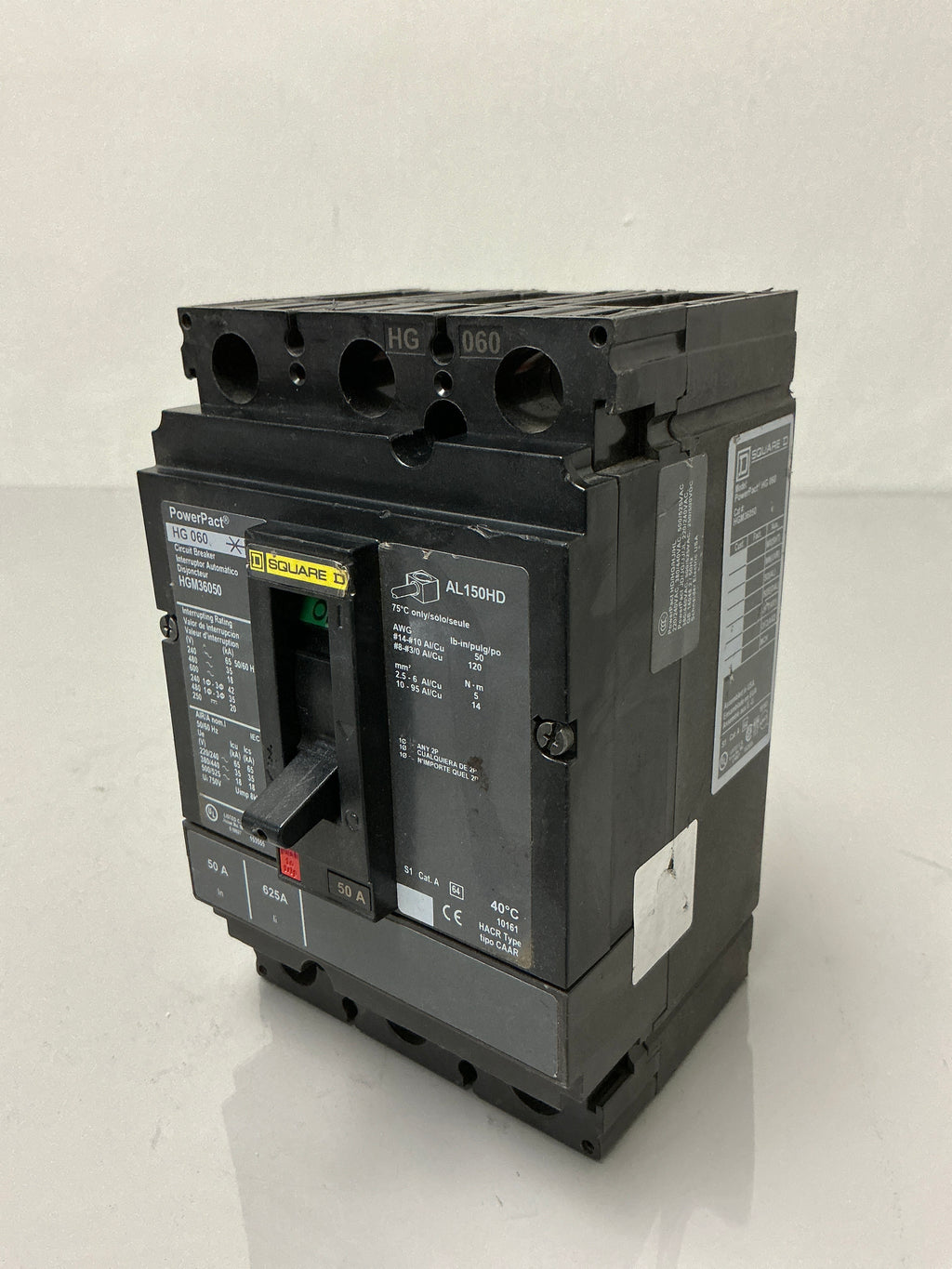 Used Square D HGM36050 3 Pole, 50 Amps, 600 Volts Circuit Breaker