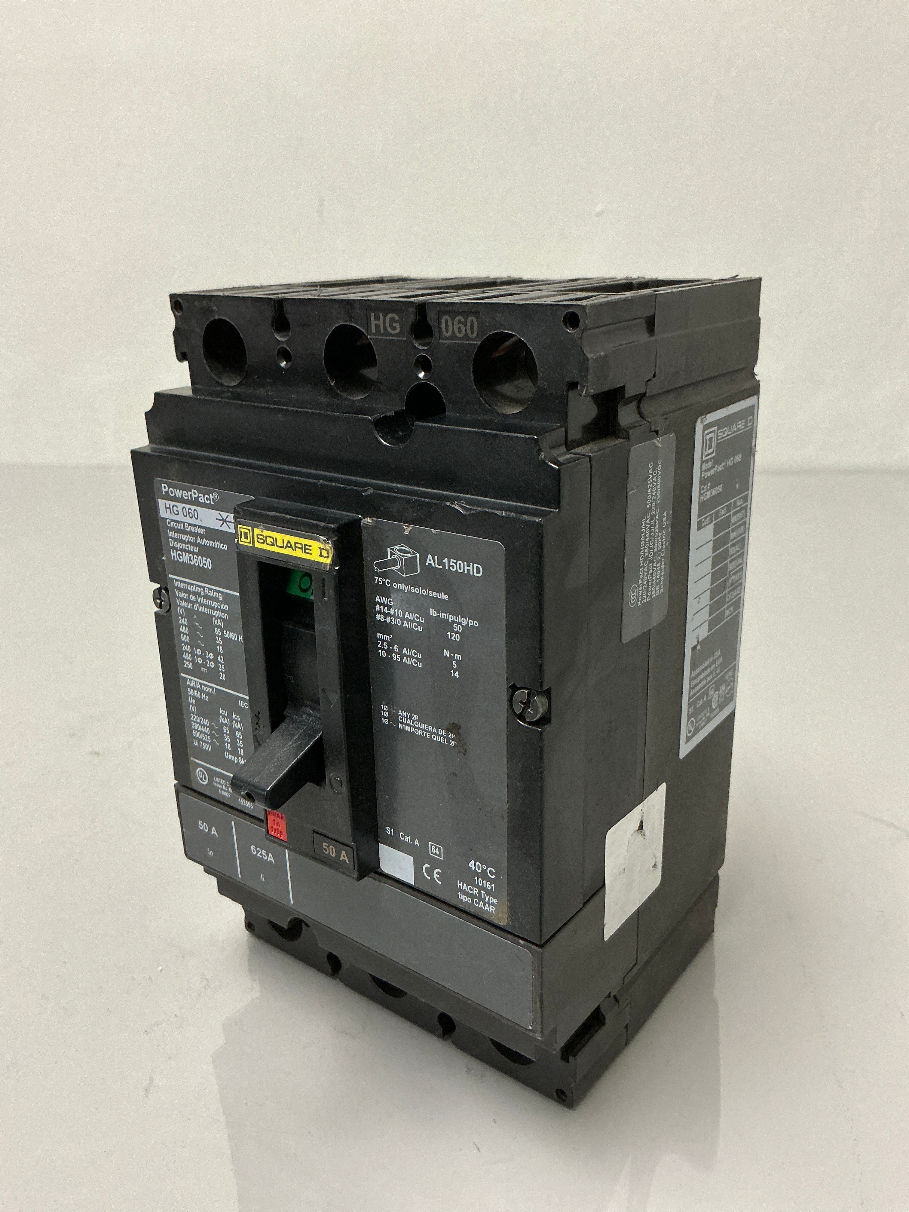 Used Square D HGM36050 3 Pole, 50 Amps, 600 Volts Circuit Breaker