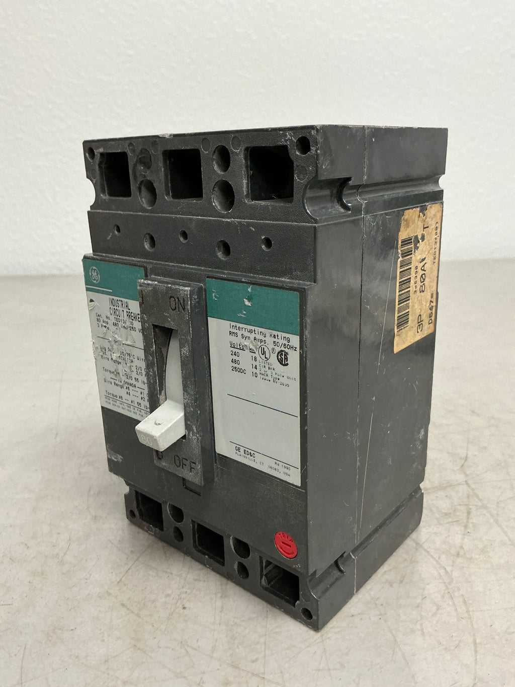 Used TED134080 3 Pole, 80 Amps, 480 Volts Circuit Breaker