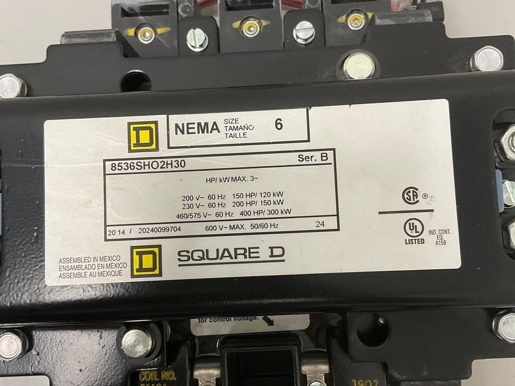 New Take Out Square D Motor Started 8536SHO2H30 NEMA Size 6, 600 Volts, 31104-400-50
