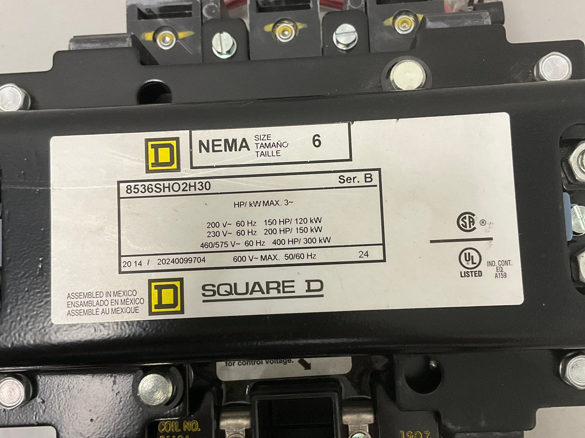 New Take Out Square D Motor Started 8536SHO2H30 NEMA Size 6, 600 Volts, 31104-400-50