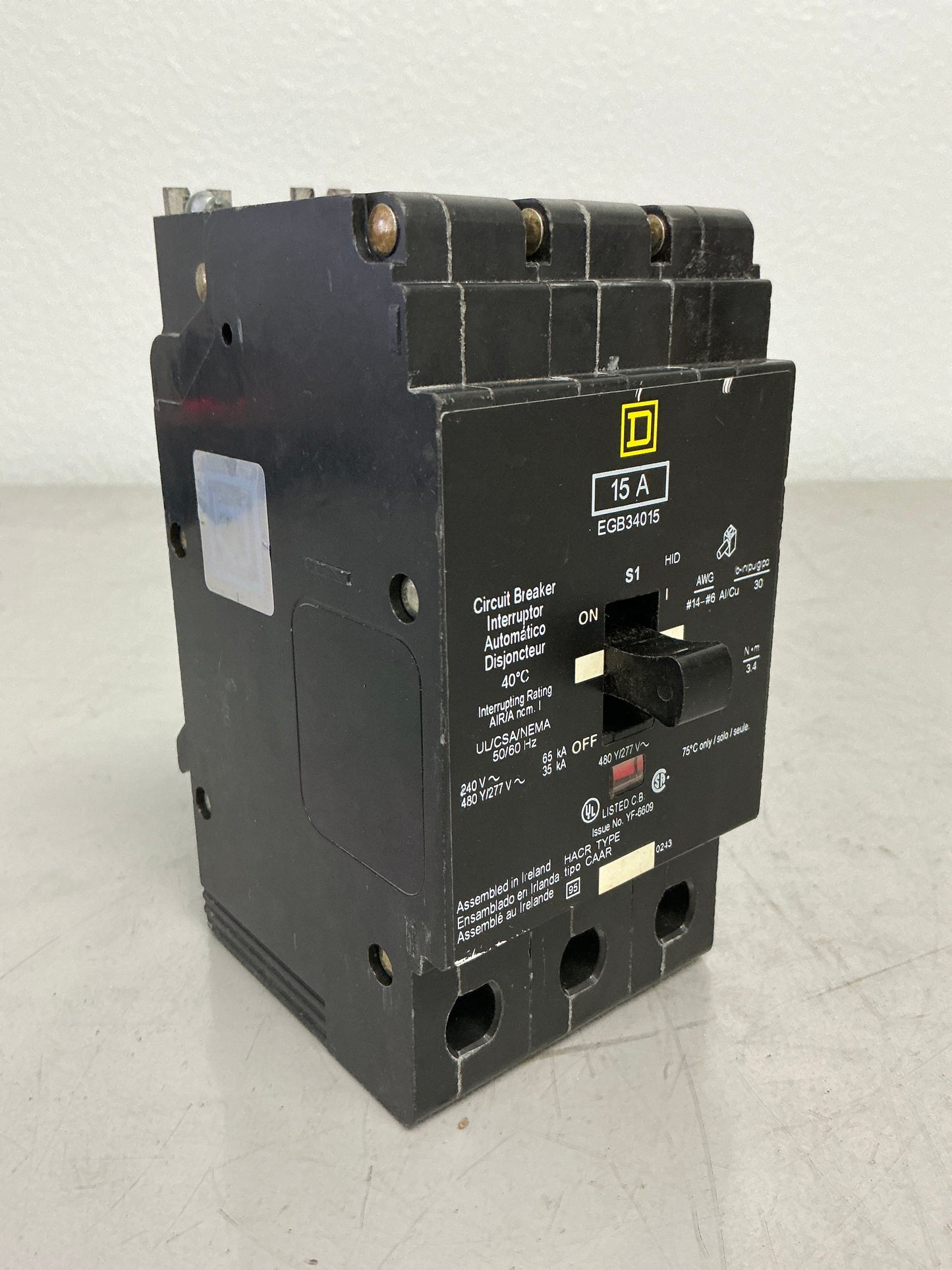 Used Square D EGB34015 3 Pole, 15 Amps, 480 Volts