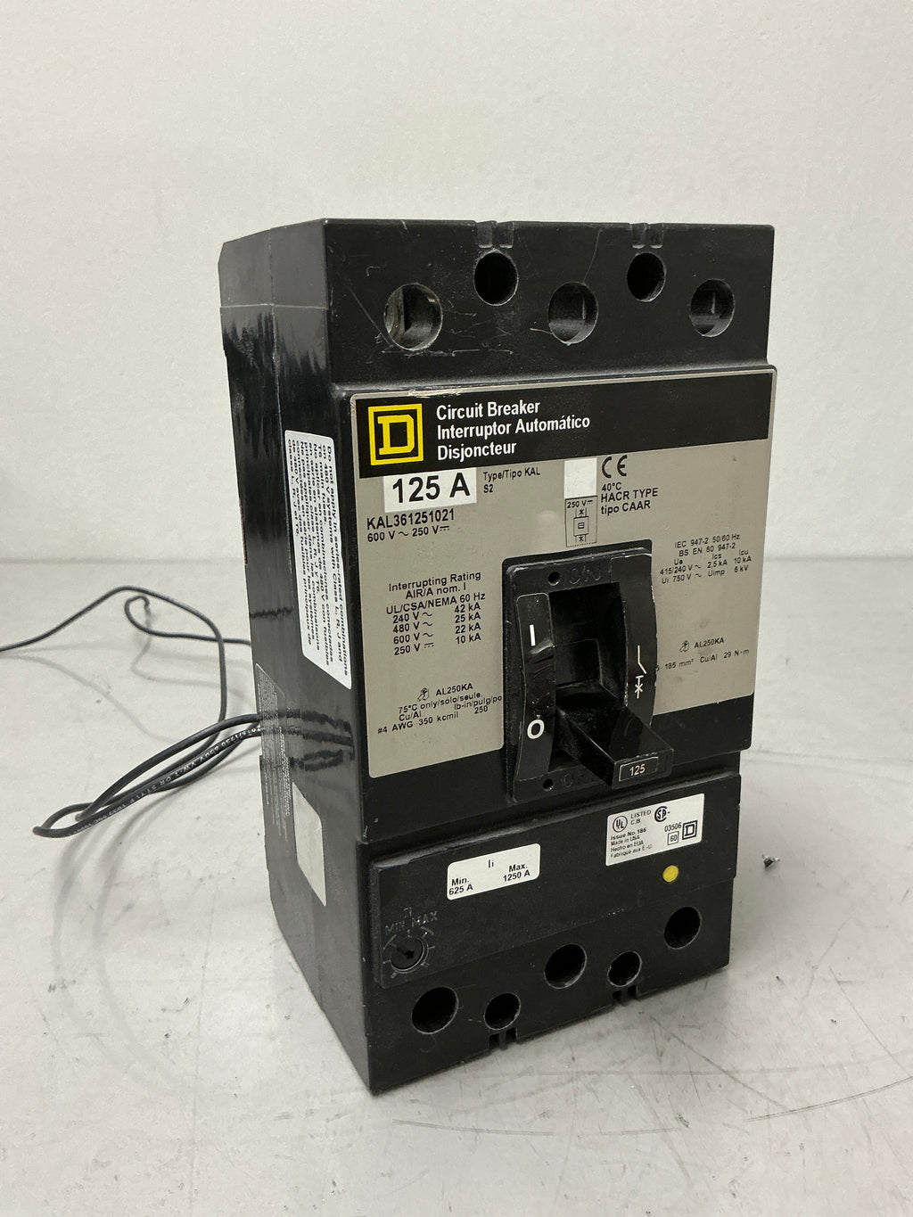 Used Square D KAL361251021 3 Pole, 125 Amps, 600 Volts Circuit Breaker