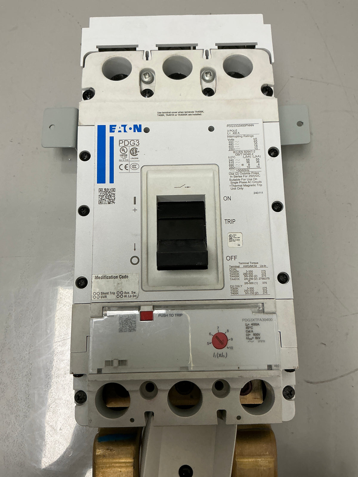 New Eaton PDG33G0400FNNN 3 Pole, 400 Amps, 600 Volts Circuit Breaker
