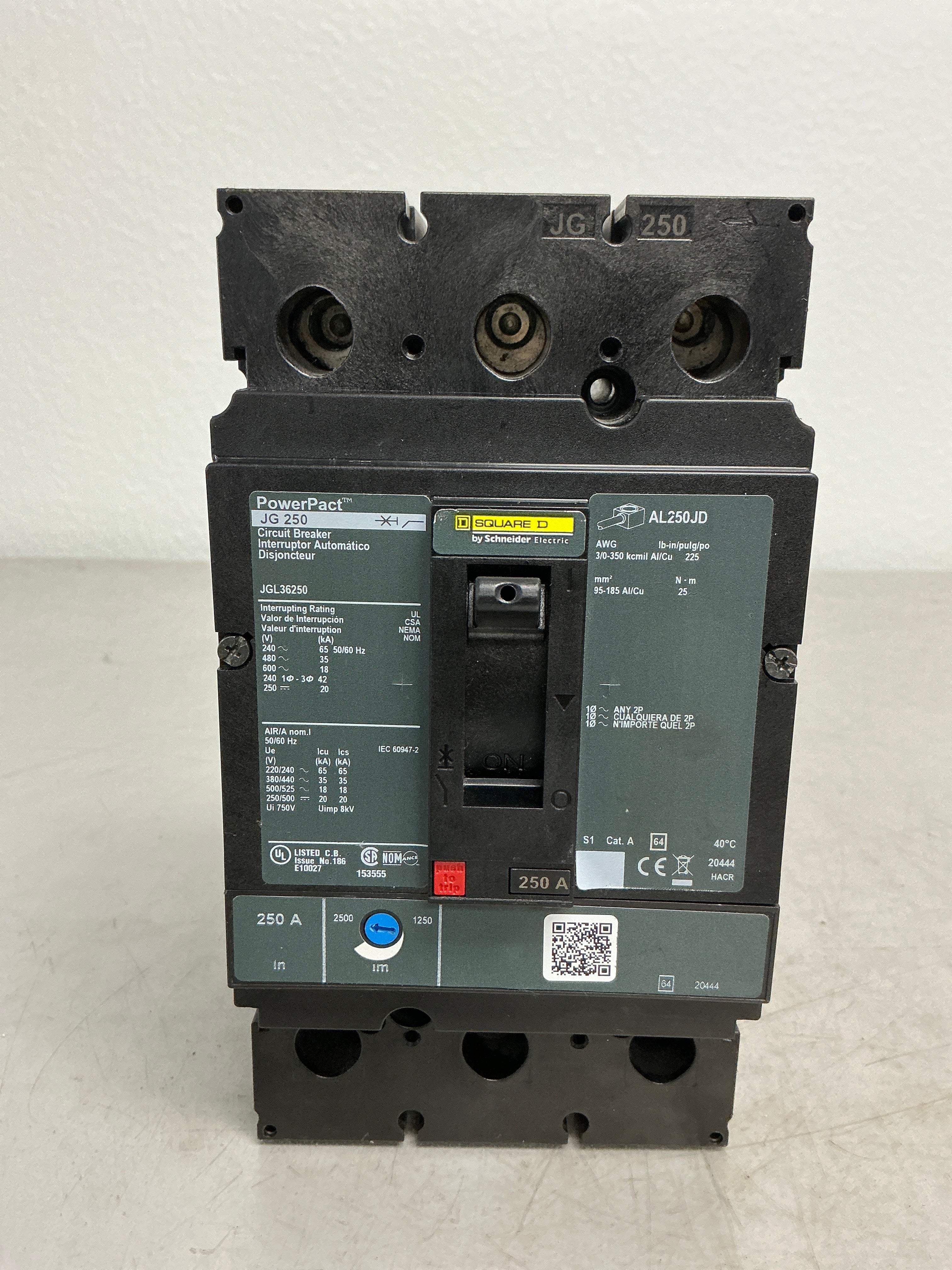 Used Square D JGL36250 3 Pole, 250 Amps, 480 Volts