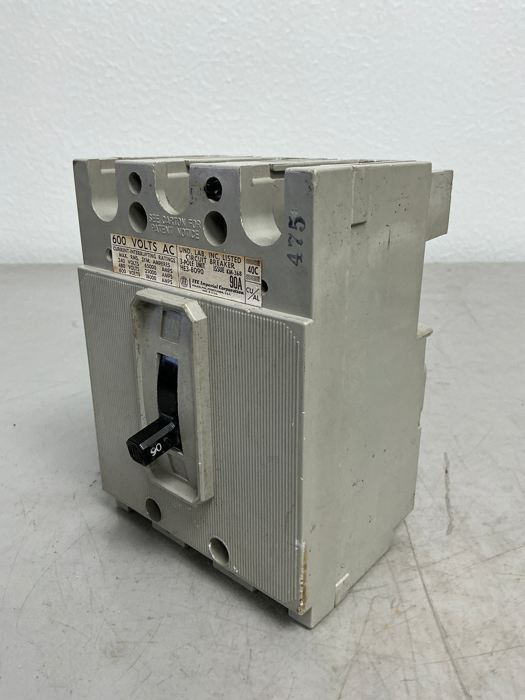 Used HE3B090 3 Pole, 90 Amps, 600 Volts