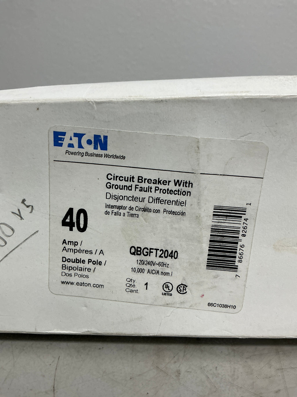 New Eaton QBGFT2040 2 Pole, 40 Amps, 240 Volts