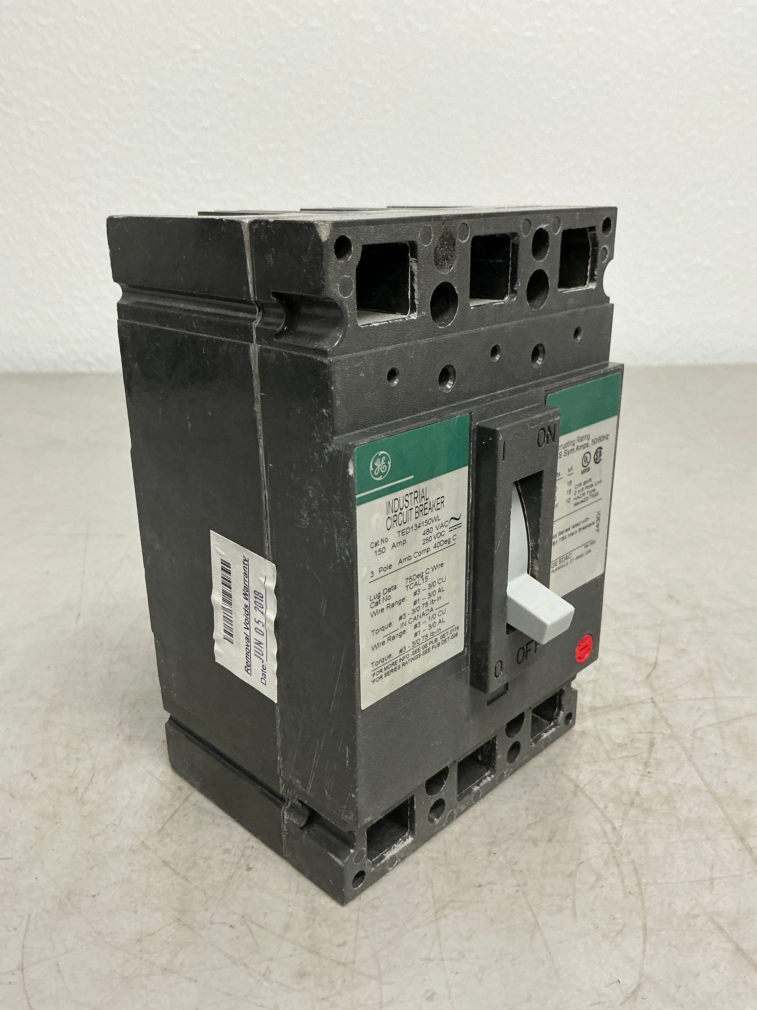 Used TED134150WL 3 Pole, 150 Amps, 480 Volts Circuit Breaker
