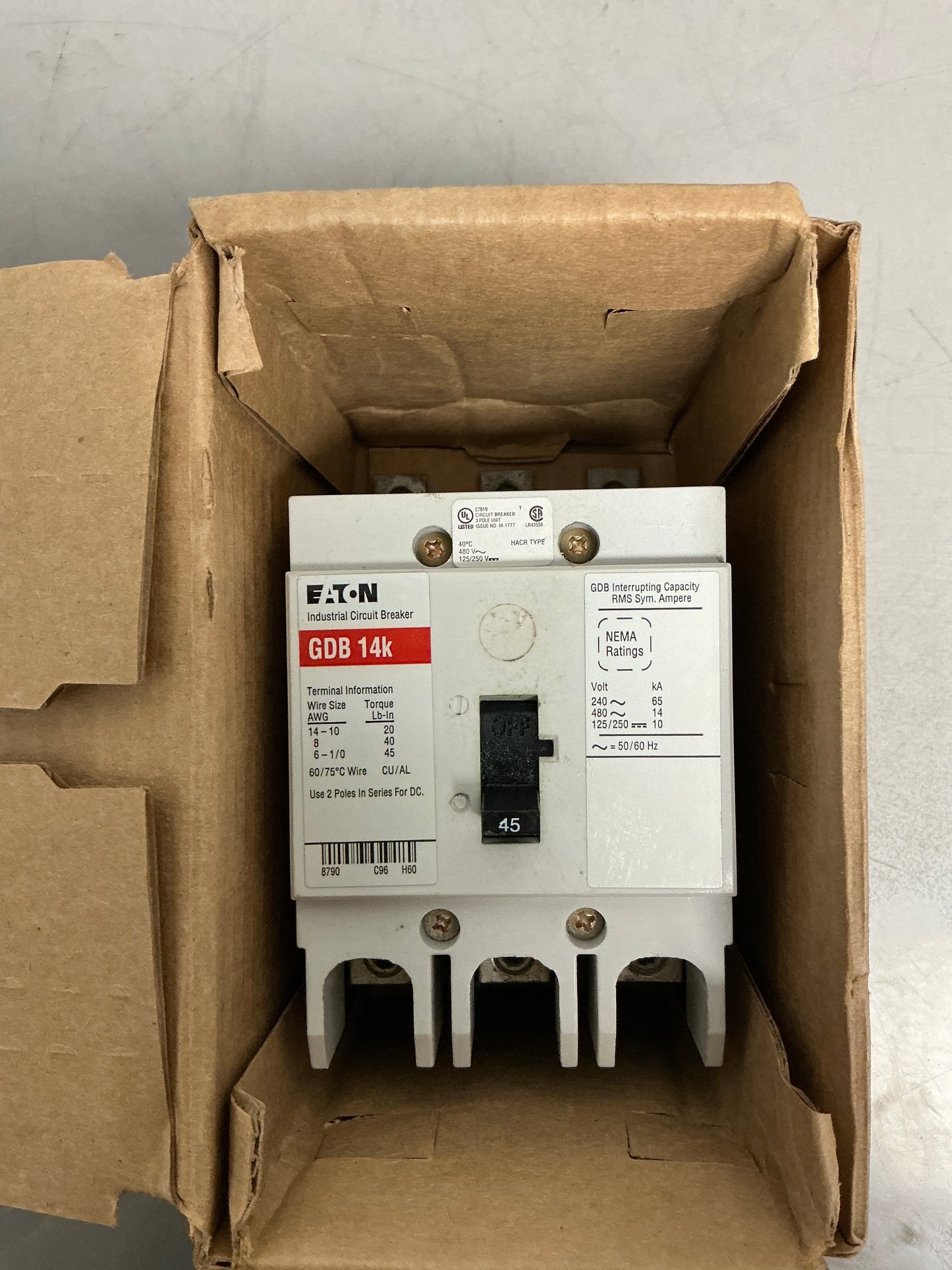 New Eaton GDB3045 3 Poles, 45 Amps