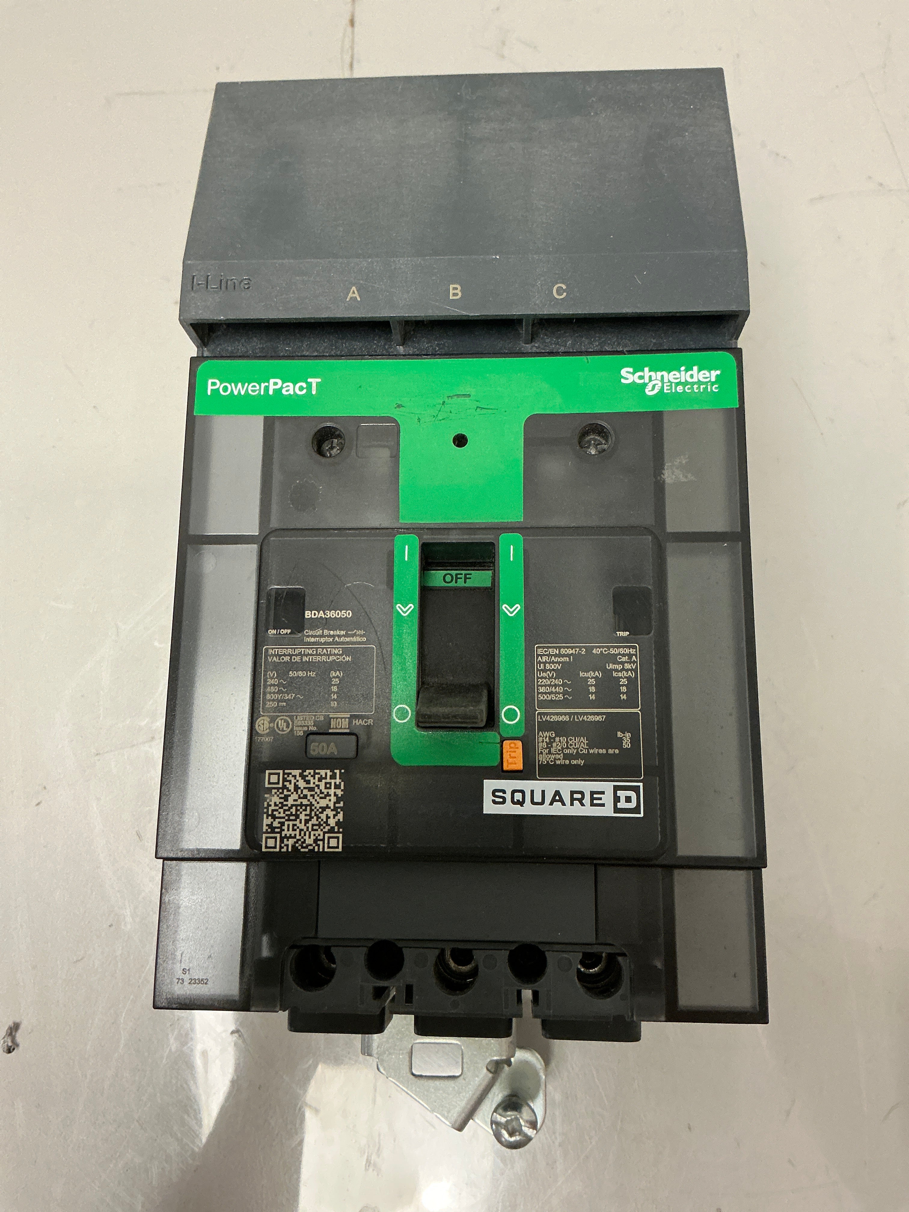 Used Square D BDA36050 3 Pole, 50 Amps, 480 Volts Circuit Breaker