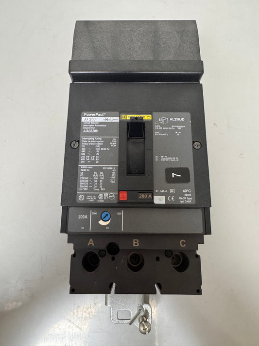 Used Square D JJA36200 200 Amp, 3 Pole, 600 Volt Breaker