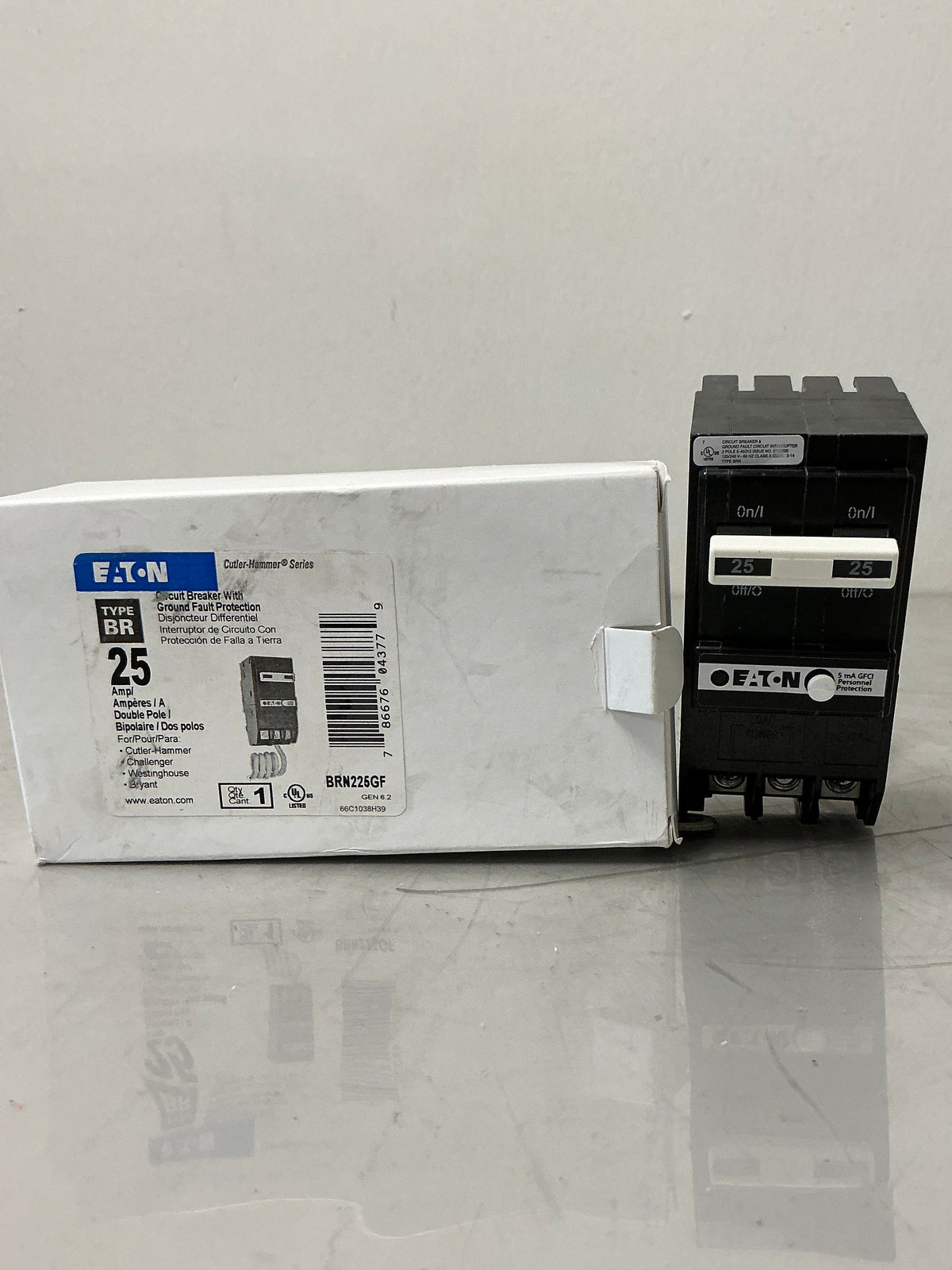 New Eaton BRN225GF 2 Pole 25 Amps, 120/240 Volts Circuit Breaker