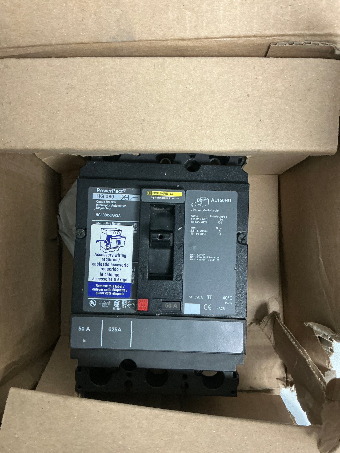 New Square D HGL36050AASA 3 Pole, 50 Amps Circuit Breaker