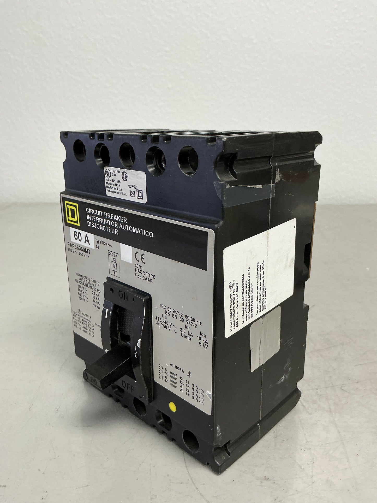 Used Square D FAP36060MT 60 Amps, 600 Volts, 3 Pole