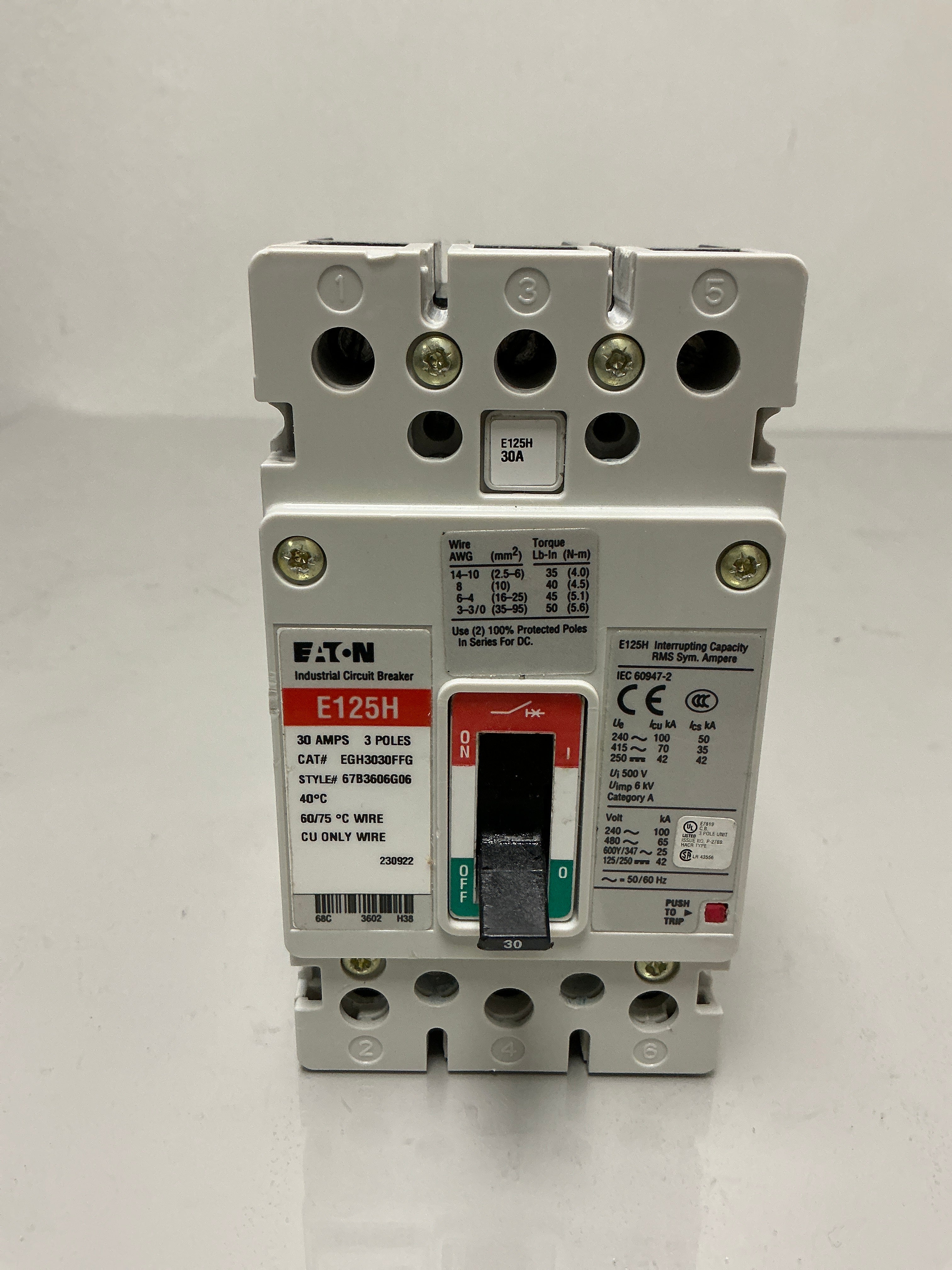Used Siemens EGH3030FFG 3 Pole, 30 Amps, Circuit Breaker