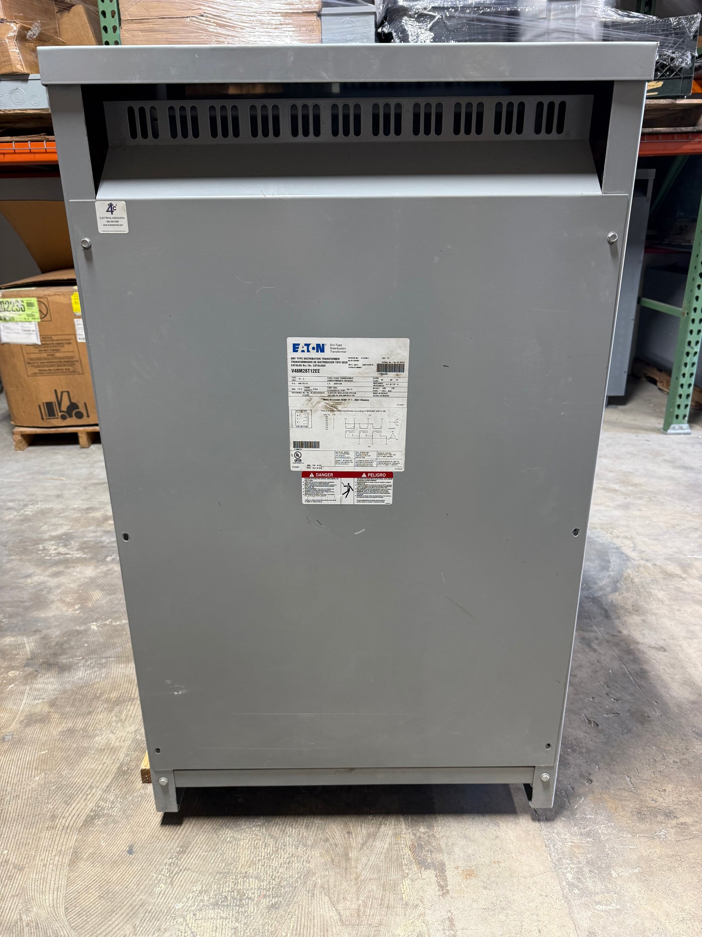 Used, 112.5 KVA Transformer, Primary 480, Seconday 208/120 Volts (item#t14)