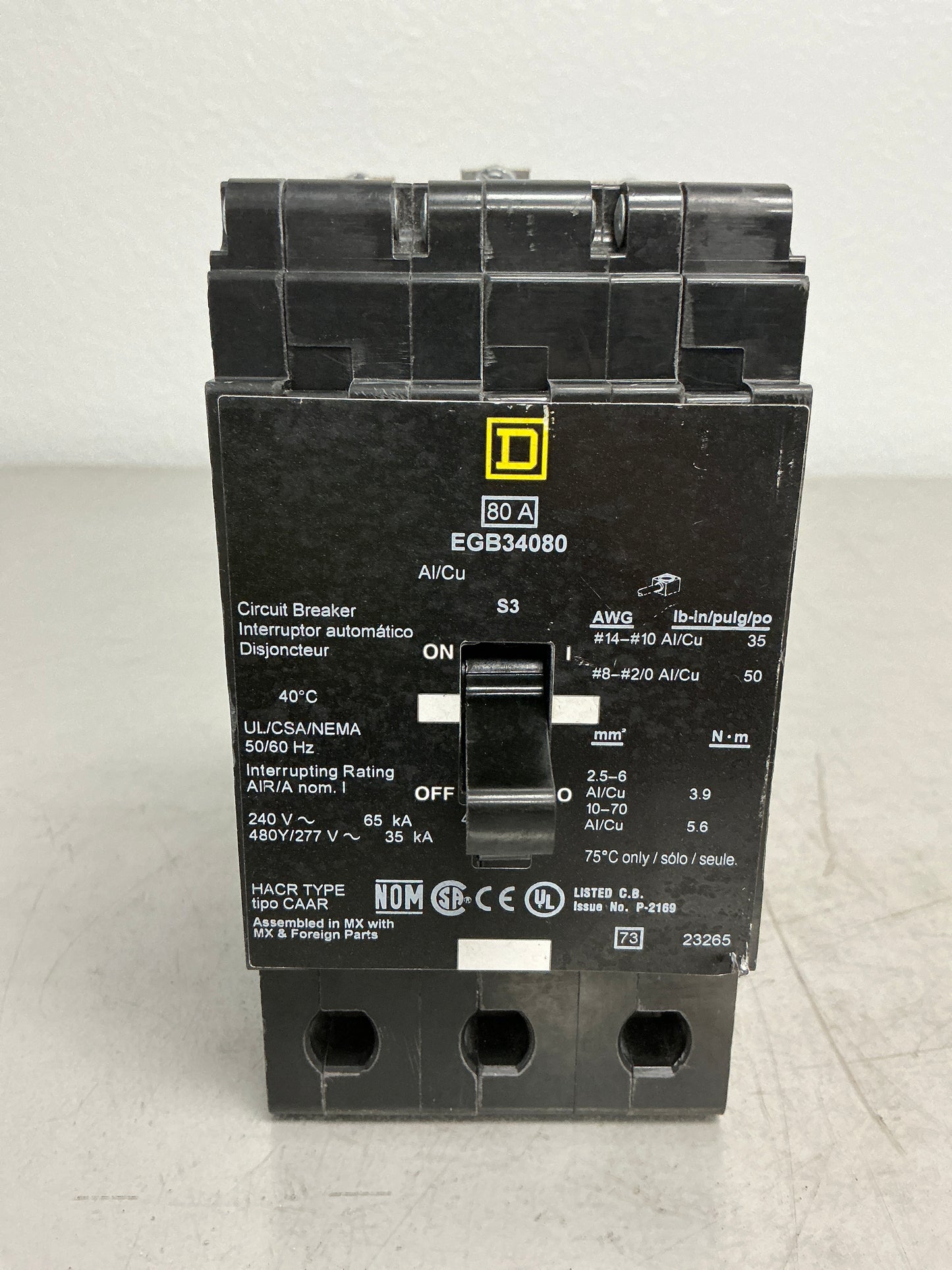 New Square D EGB34080 3 Pole, 80 Amps
