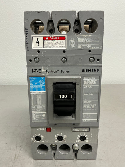 Used Siemens FD63B100 100 Amps, 3 Pole, 600 Volts Breaker