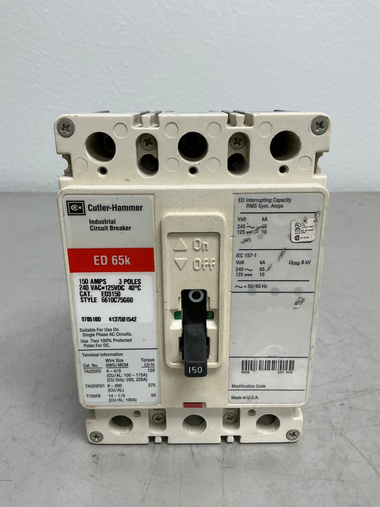 Used ED3150 3 Pole, 150 Amps, 600 Volts
