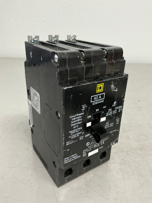 Used Square D EDB34040 3 Pole, 40 Amps, 480 Volts