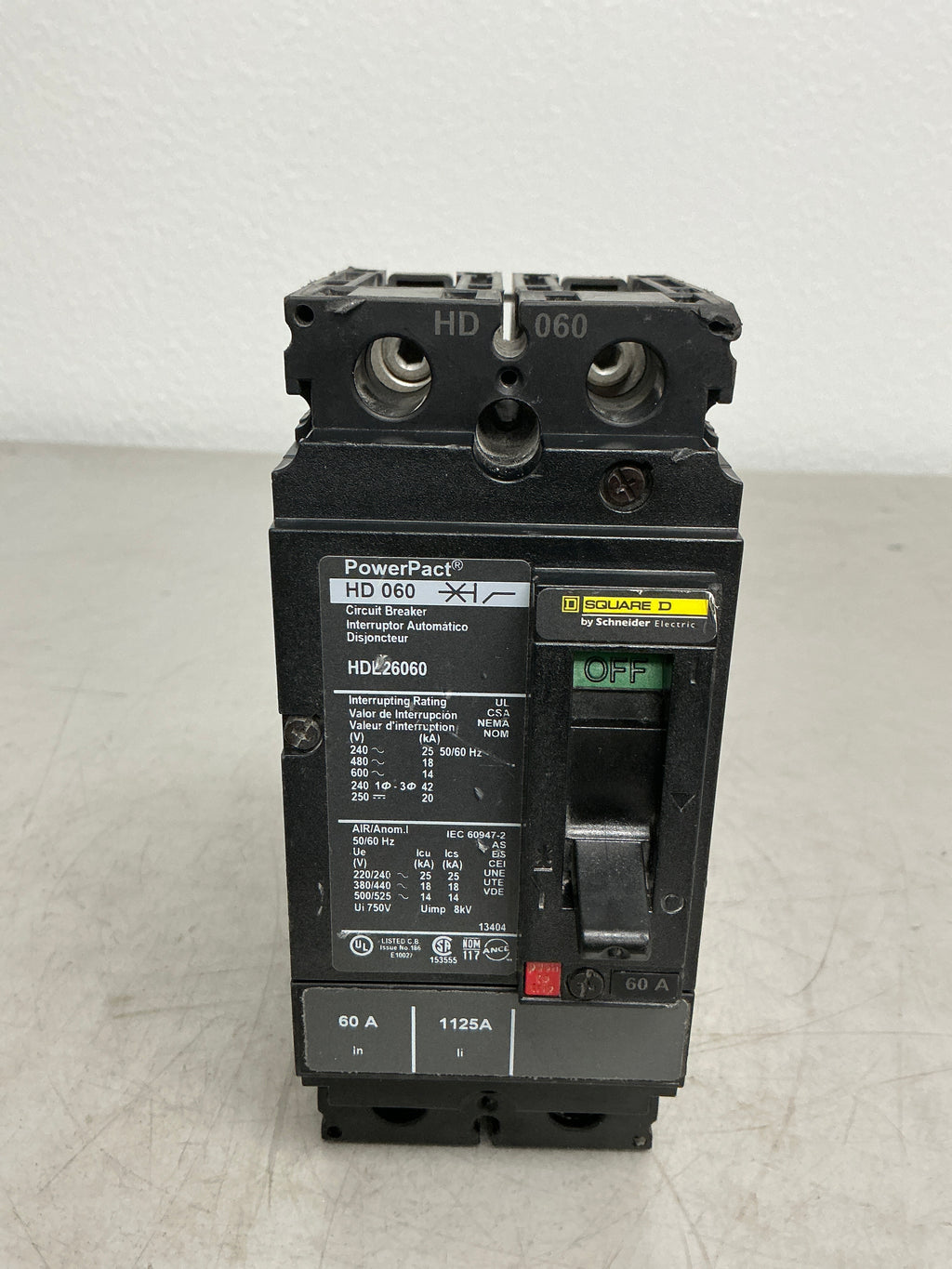 Used Square D HDL26060 2 Pole, 60 Amps, 600 Volts