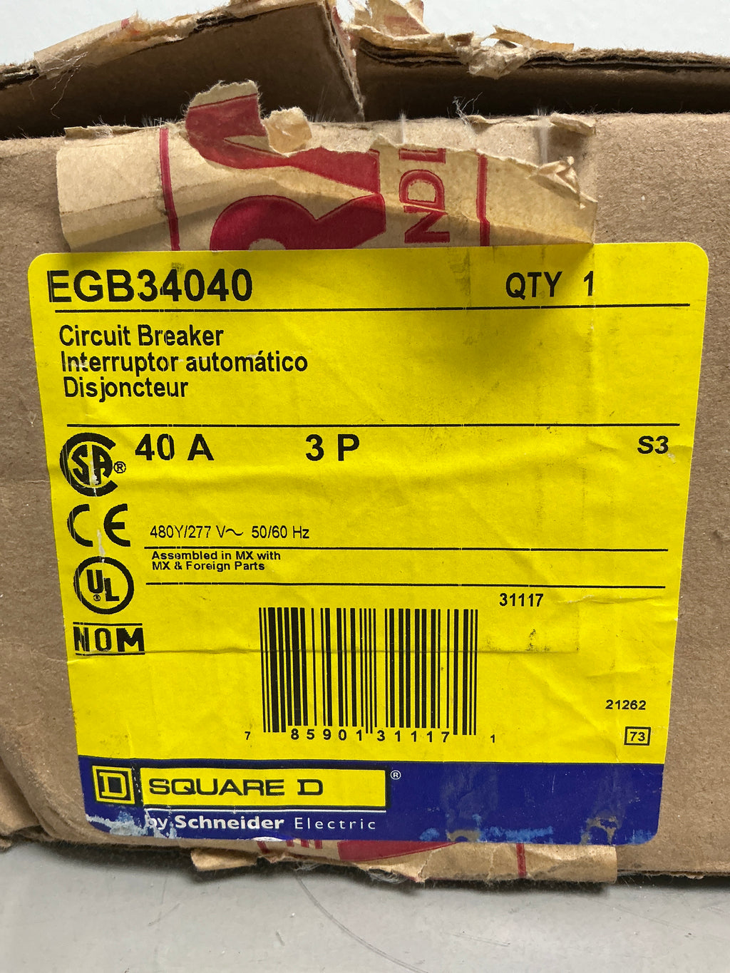 New Square D EGB34040 3 Pole, Amps, 480 Volts