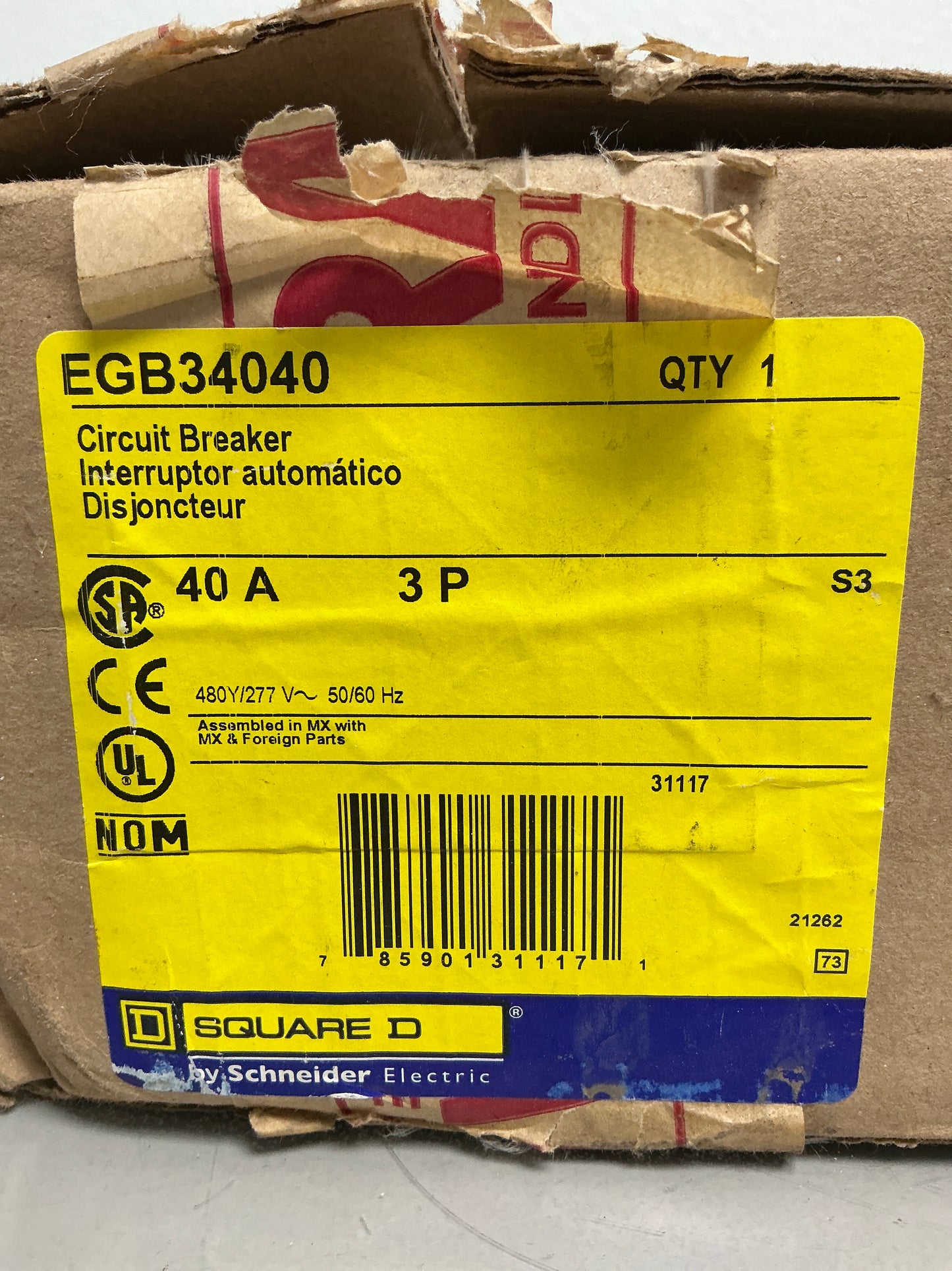 New Square D EGB34040 3 Pole, Amps, 480 Volts