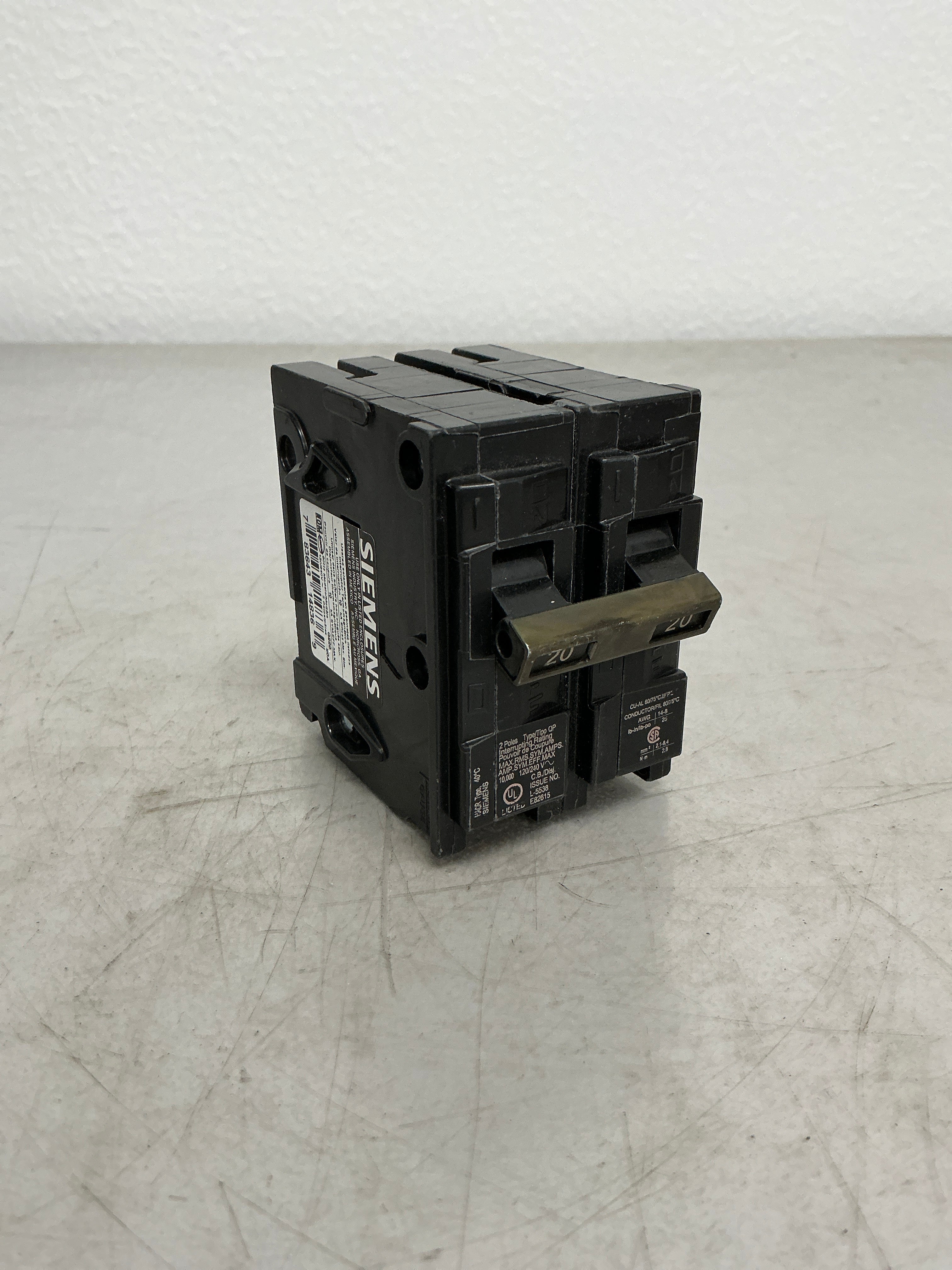 Used Siemens Q220 2 Pole, 20 Amps, 240 Volts