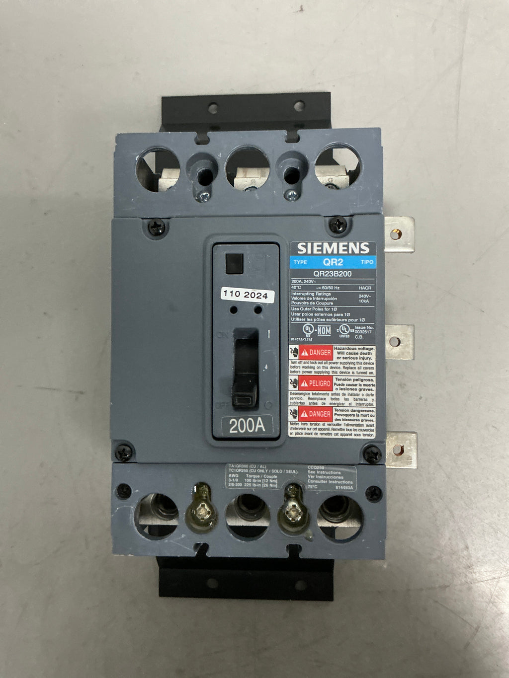 New Siemens QR23B200 3 Pole, 200 Amps, 240 Volts Circuit Breaker