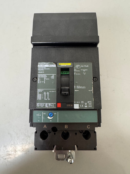 Used Square D JDA36175 175 Amp, 3 Pole, 600 Volt Breaker