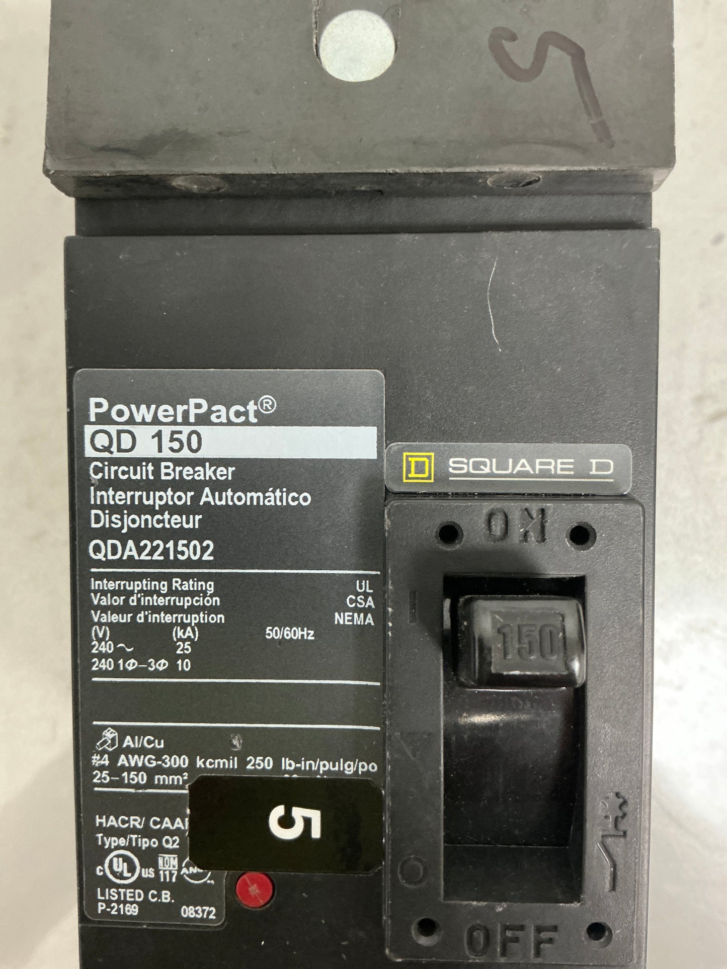 Used Square D QDA221502 2 Pole, 150 Amps, 240 Volts