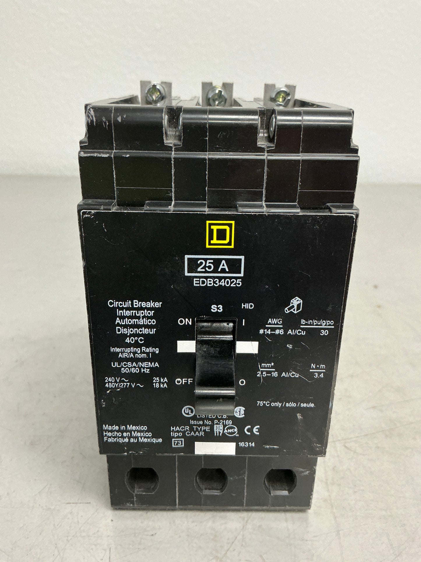 New Square D EDB34025 3 Pole, 25 Amps, 480 Volts