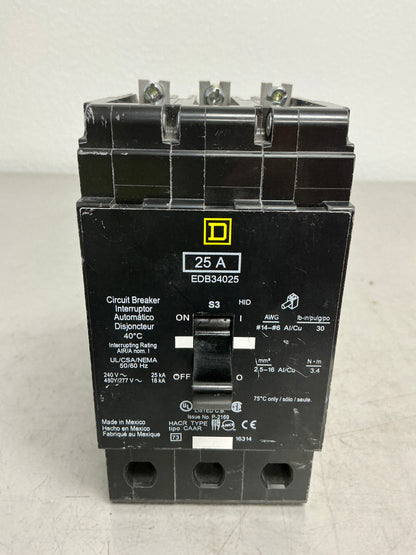 New Square D EDB34025 3 Pole, 25 Amps, 480 Volts