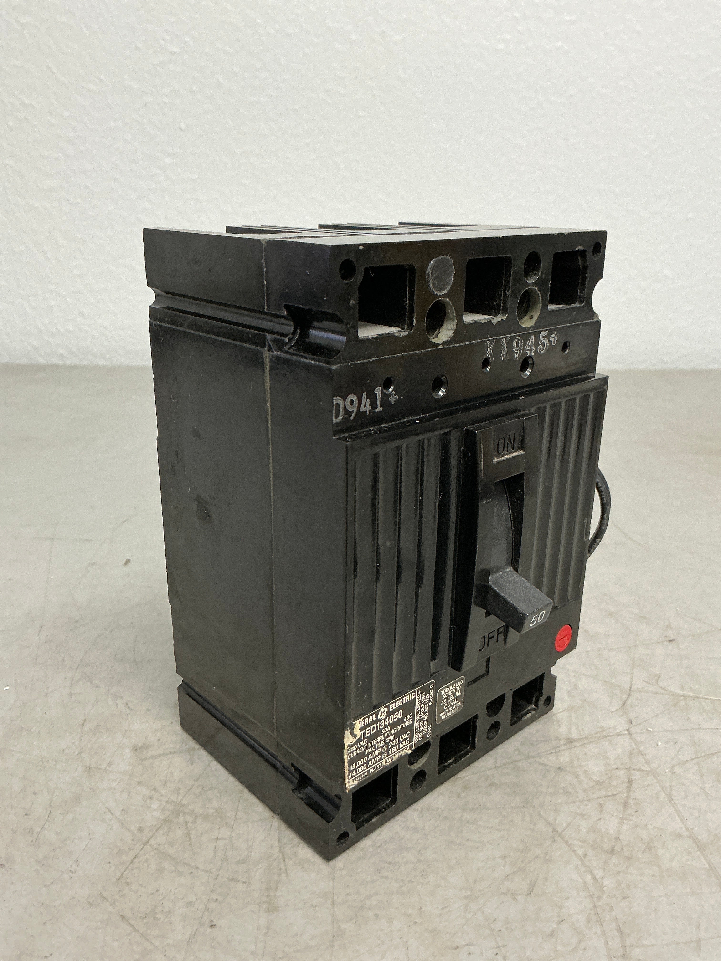 Used TED134050 3 Pole, 50 Amps, 480 Volts Circuit Breaker