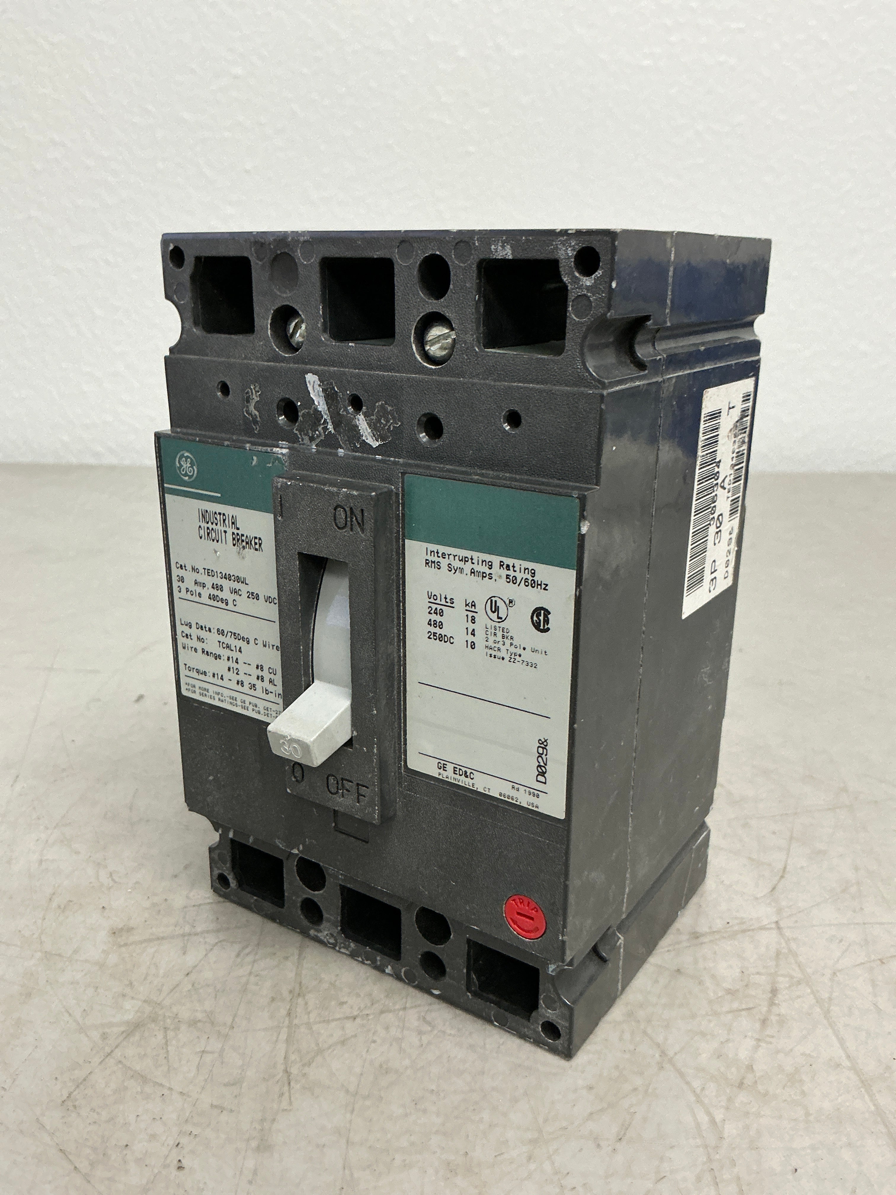 Used TED134030WL 3 Pole, 30 Amps, 480 Volts Circuit Breaker