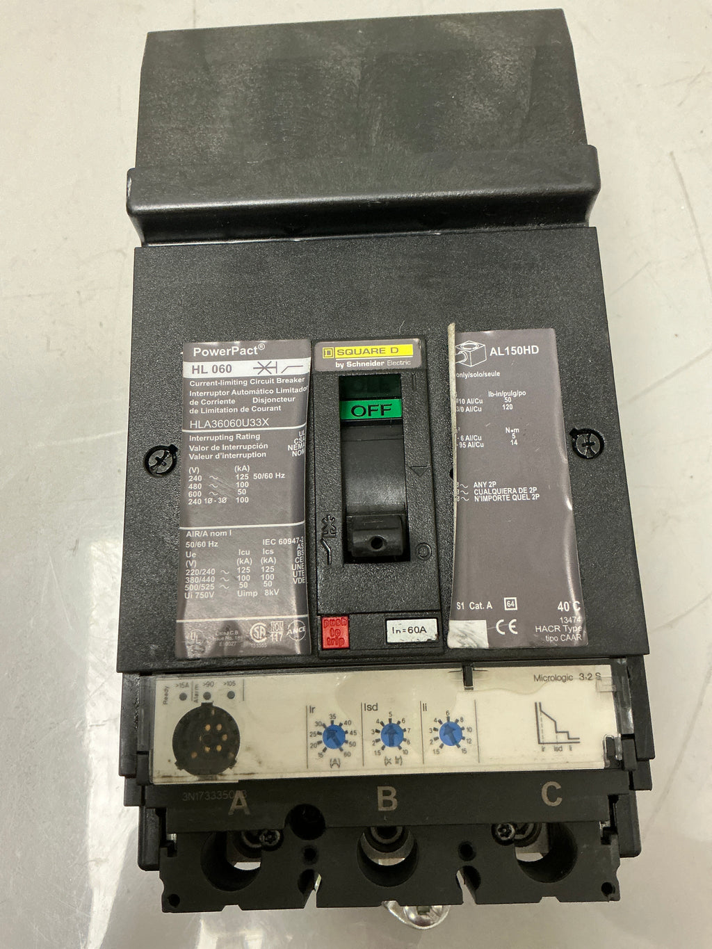 New Square D HLA36060U33X 3 Pole, 60 Amps, 600 Volts Circuit Breaker