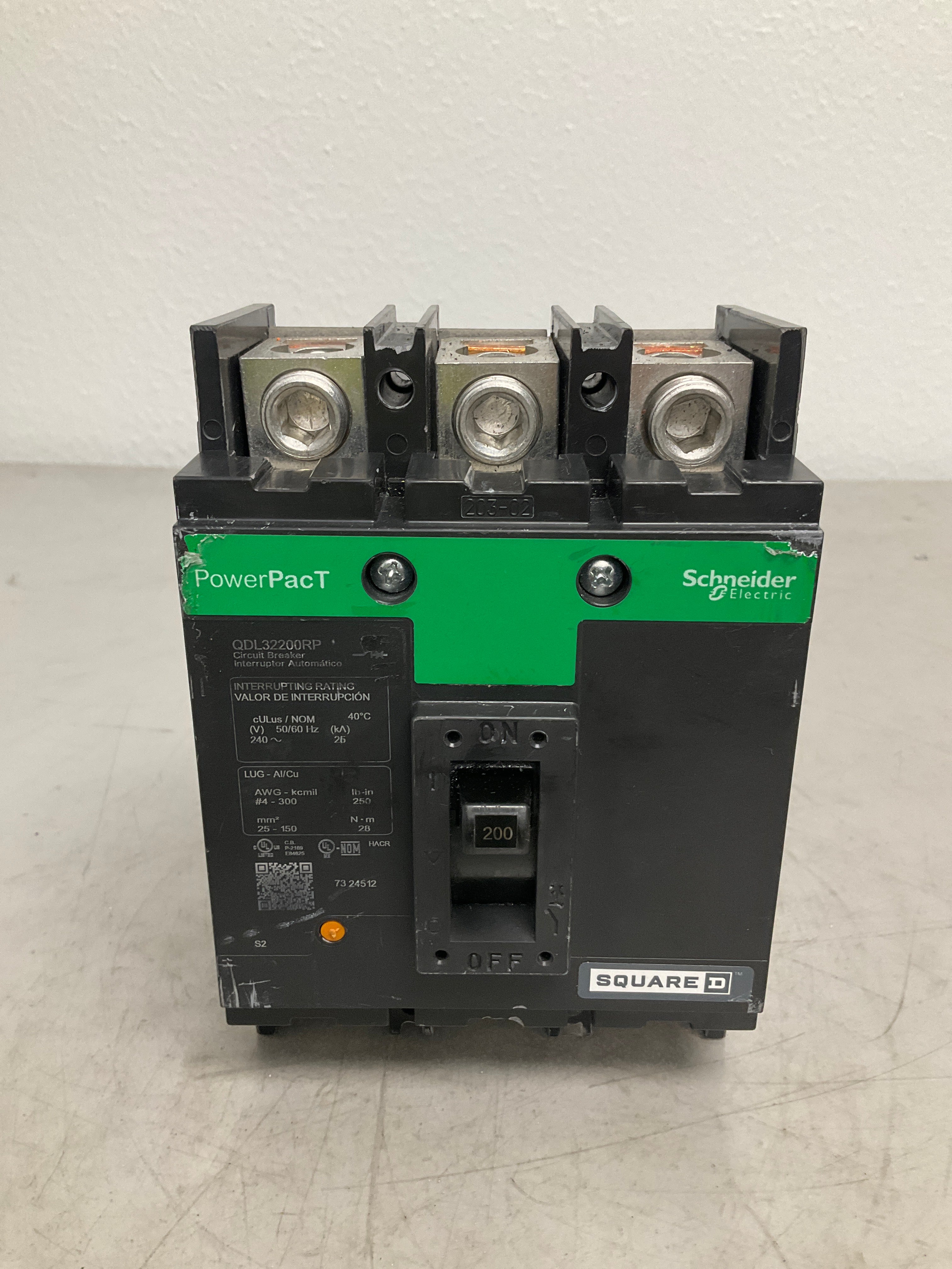 Used Square D QDL32200RP 3 Pole, 200 Amps, 240 Volts