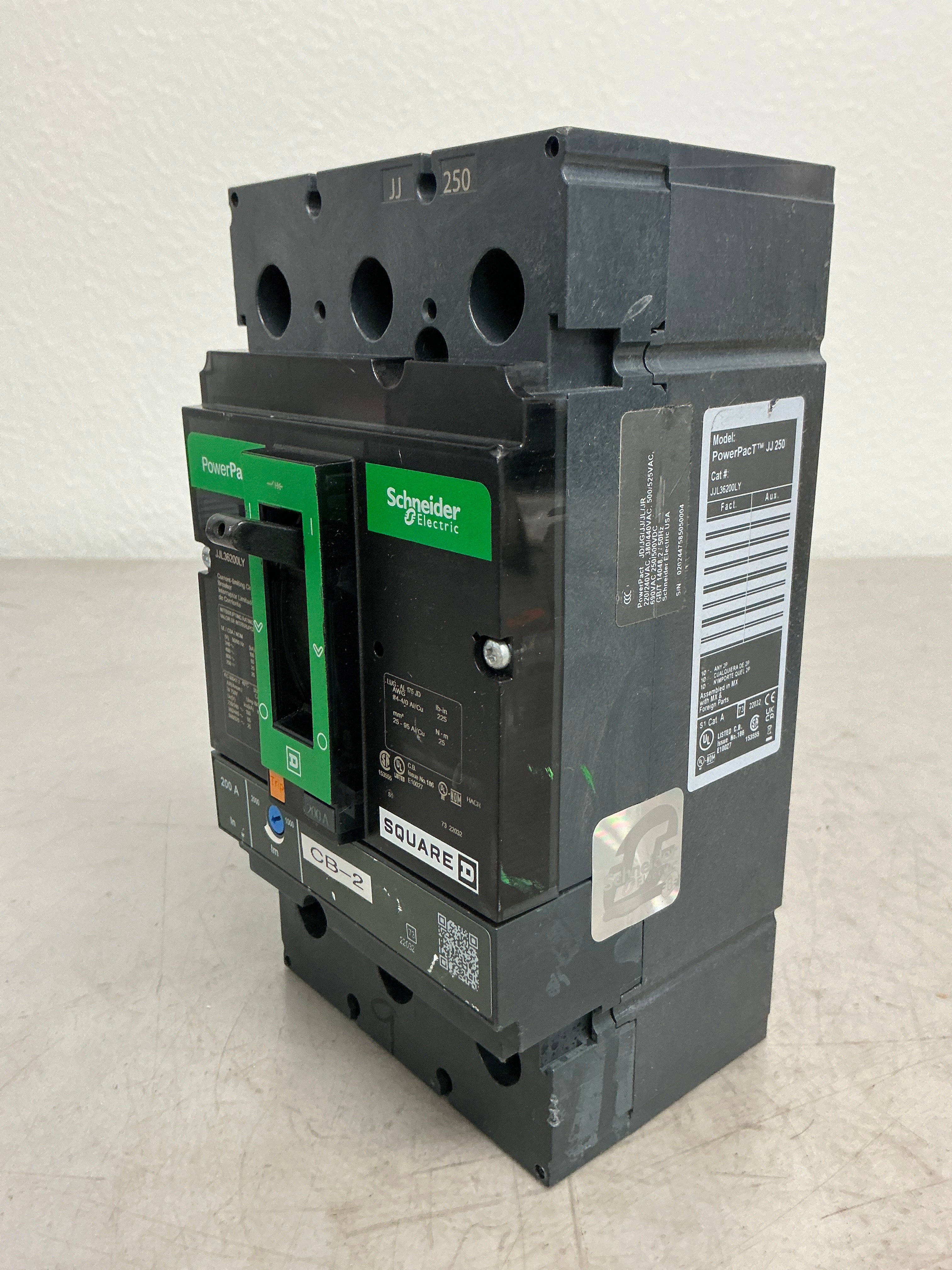 Used Square D JJL36200LY 3 Pole, 200 Amps, Circuit Breaker