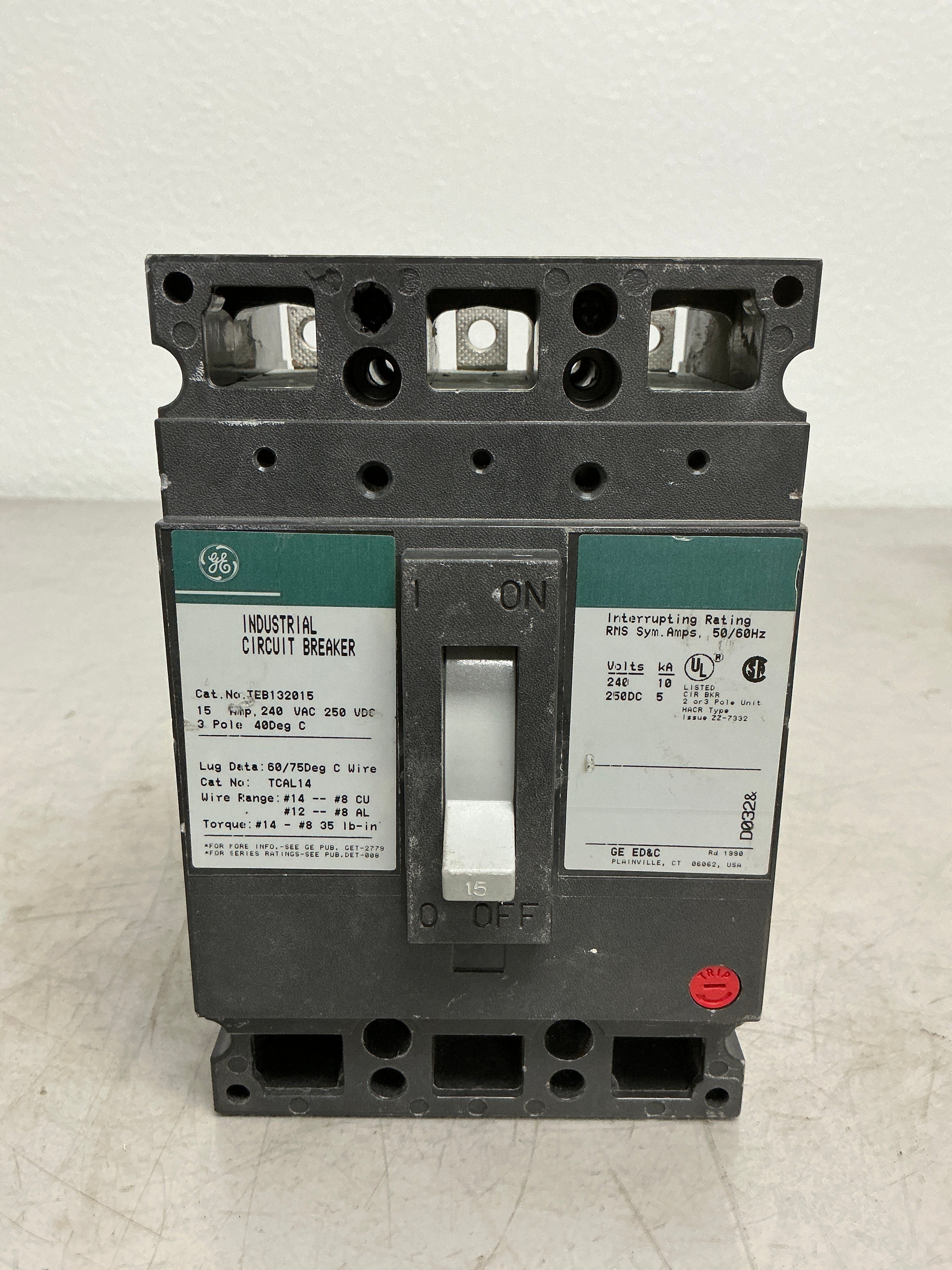 Used TEB132015 3 Pole, 15 Amps, 240 Volts Circuit Breaker