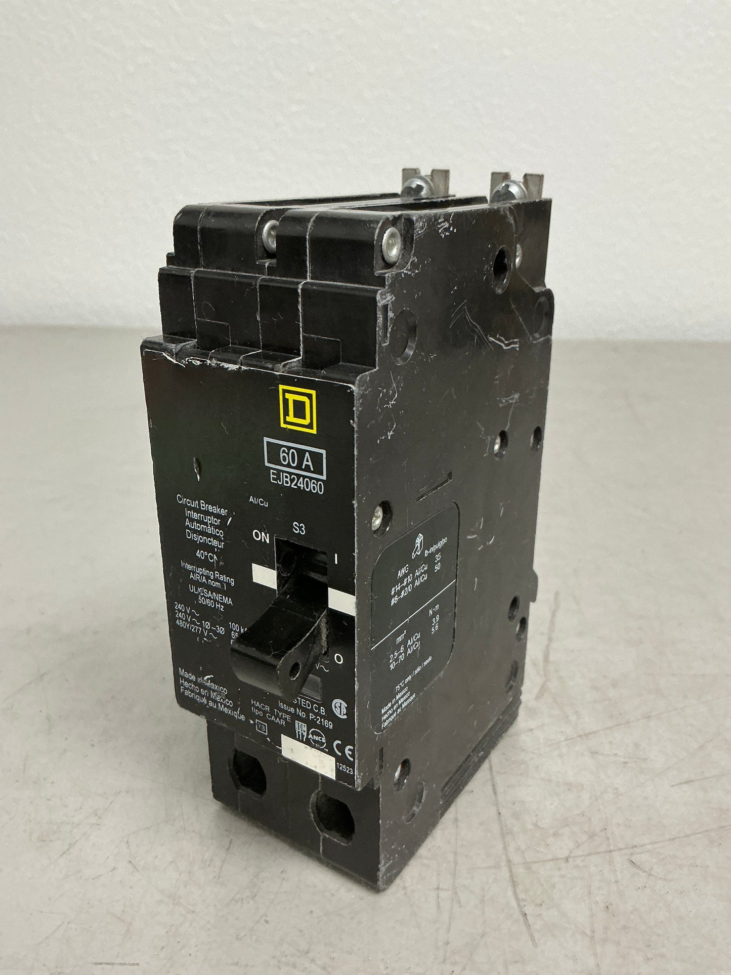 Used Square D EJB24060 2 Pole, 60 Amps, 277/480 Volts