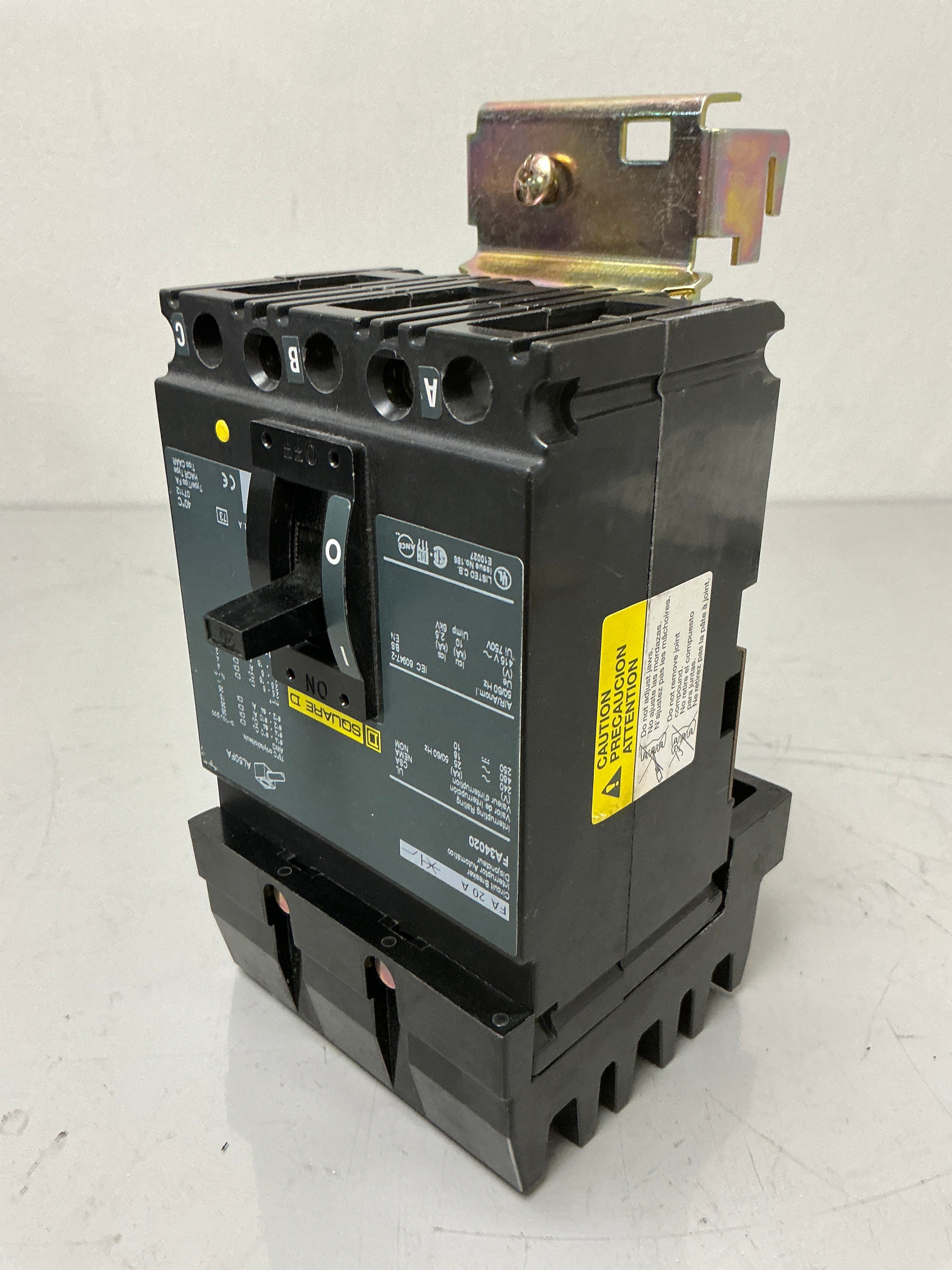 Used Square D FA34020 3 Pole, 20 Amps, 480 Volts Circuit Breaker