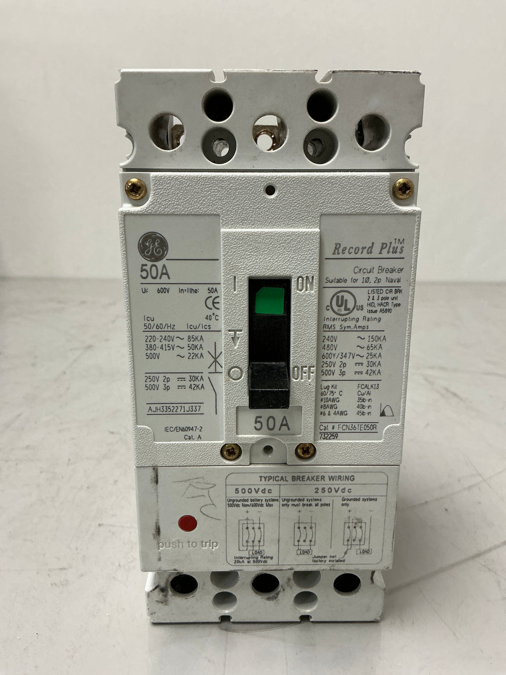 Used FCN36TE050R 3 Pole, 50 Amps, 240 Volts Circuit Breaker