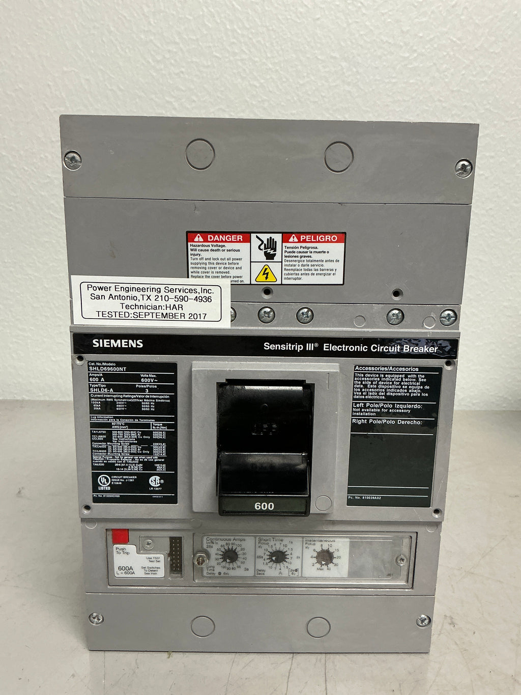 Used Siemens SHLD69600NT 3 Pole, 600 Amps, 600 Volts