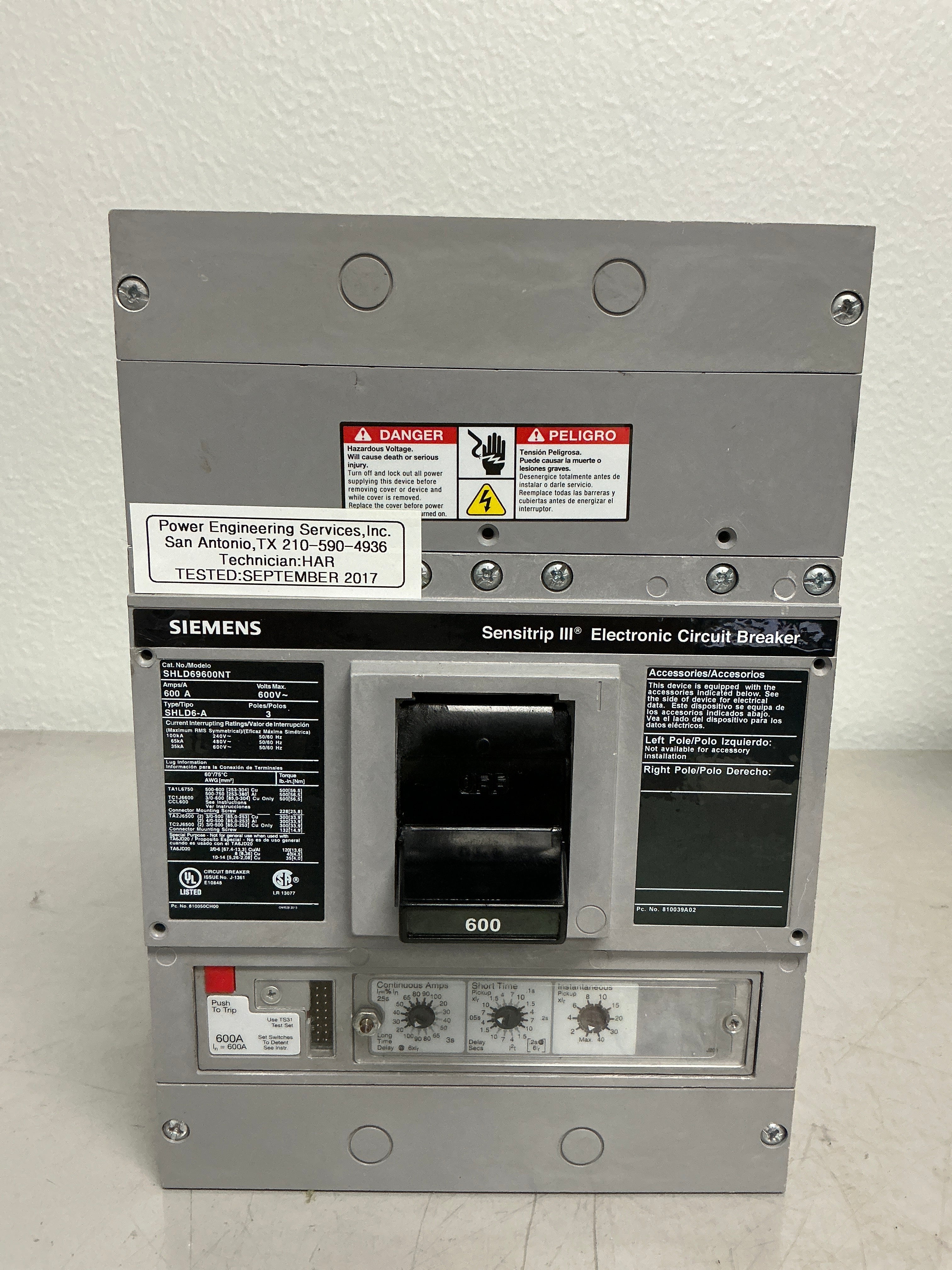 Used Siemens SHLD69600NT 3 Pole, 600 Amps, 600 Volts