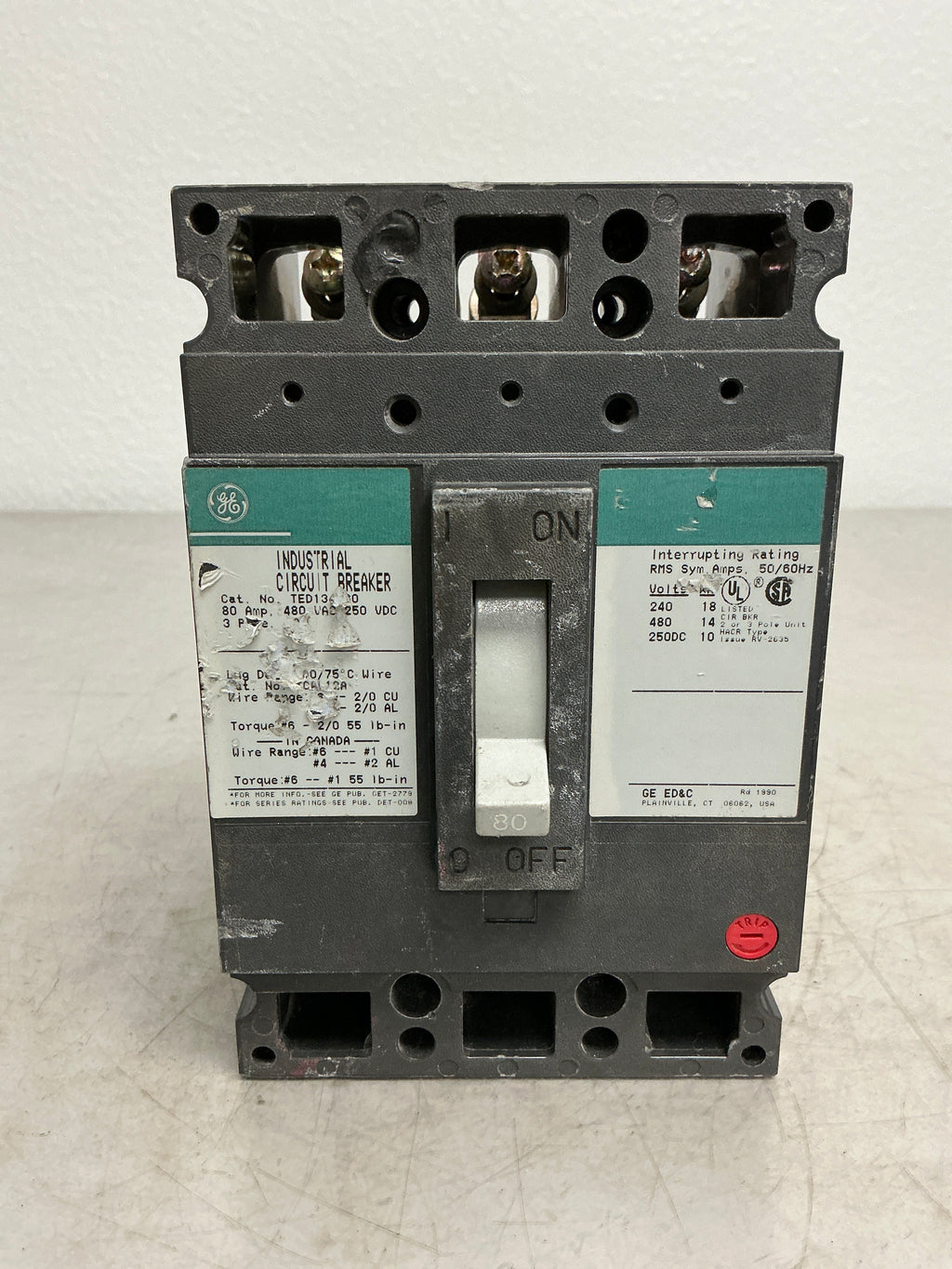 Used TED134080 3 Pole, 80 Amps, 480 Volts Circuit Breaker