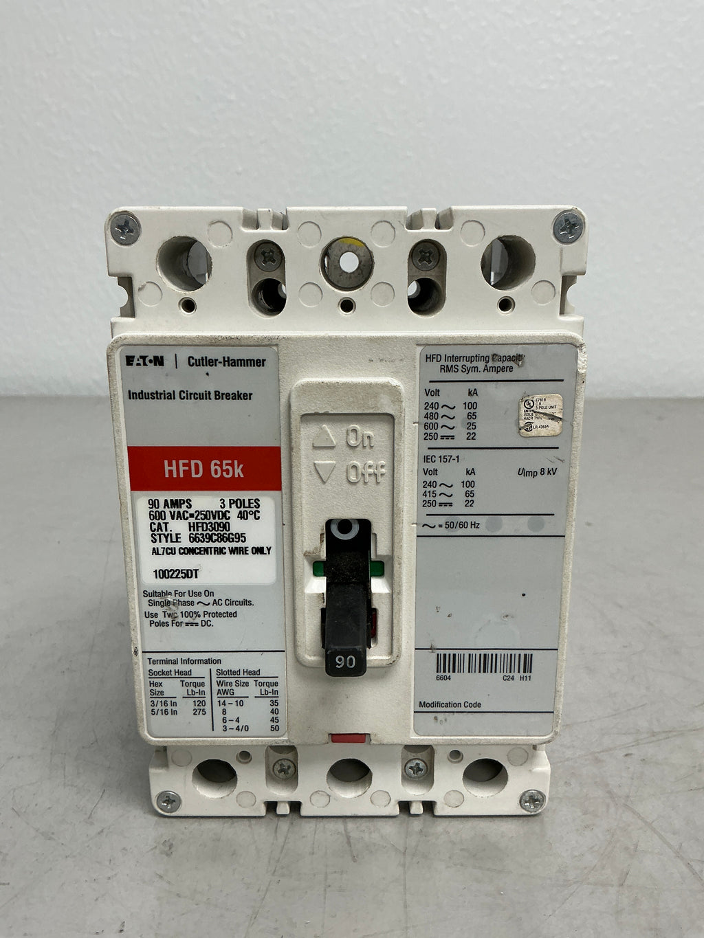 New Eaton HFD3090 3 Pole, 90 Amps, 600 Volts