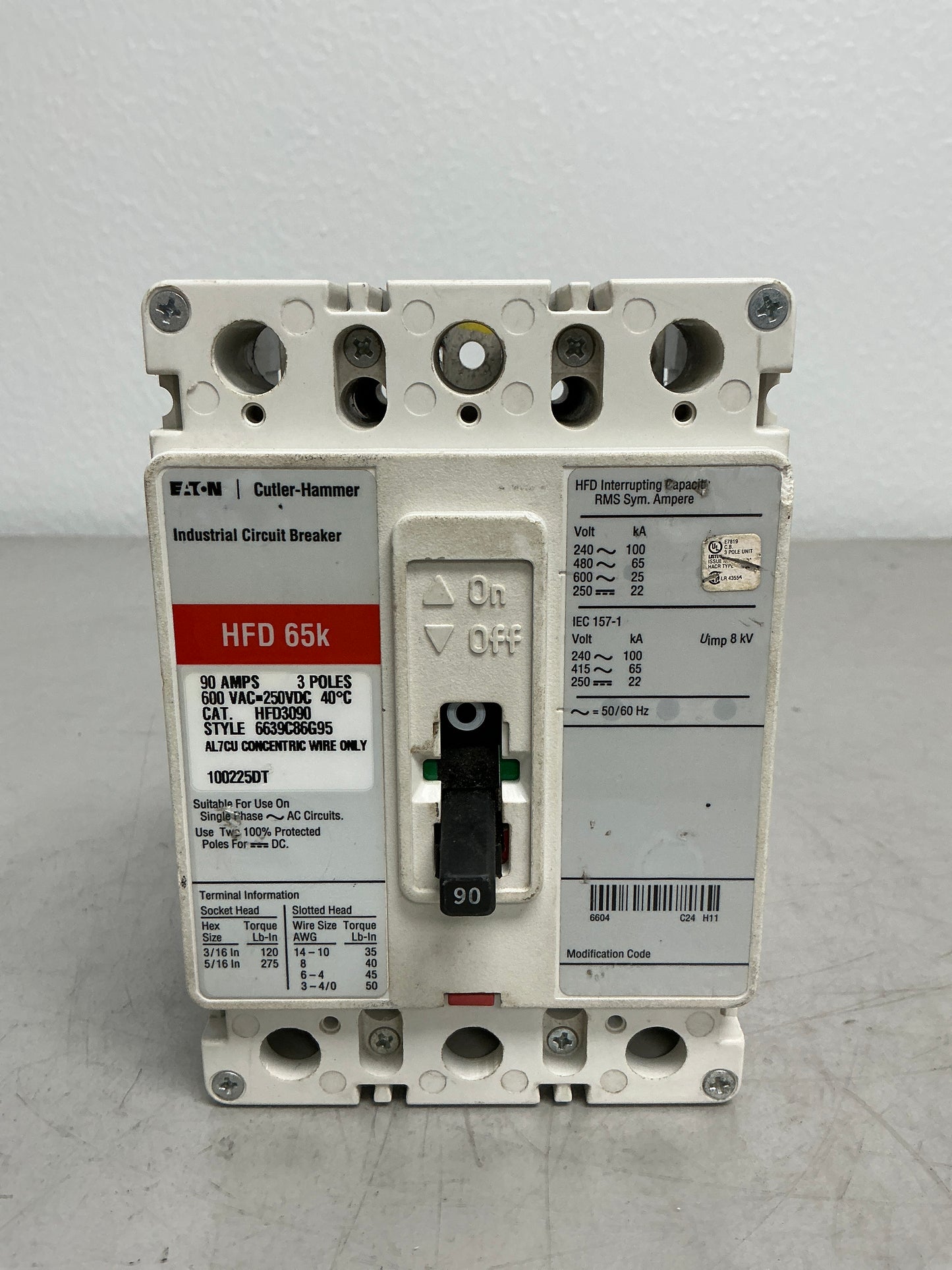 New Eaton HFD3090 3 Pole, 90 Amps, 600 Volts