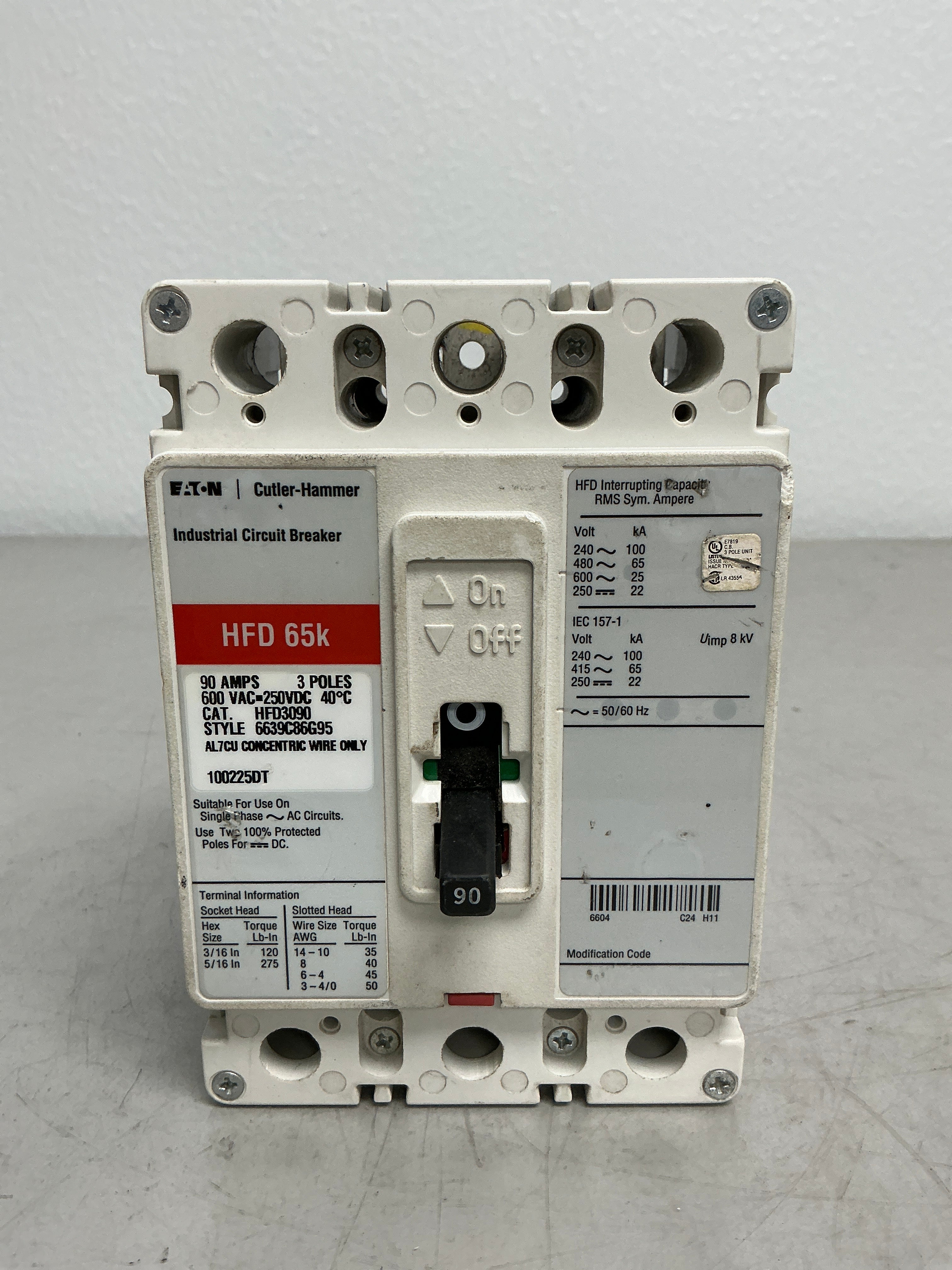 New Eaton HFD3090 3 Pole, 90 Amps, 600 Volts