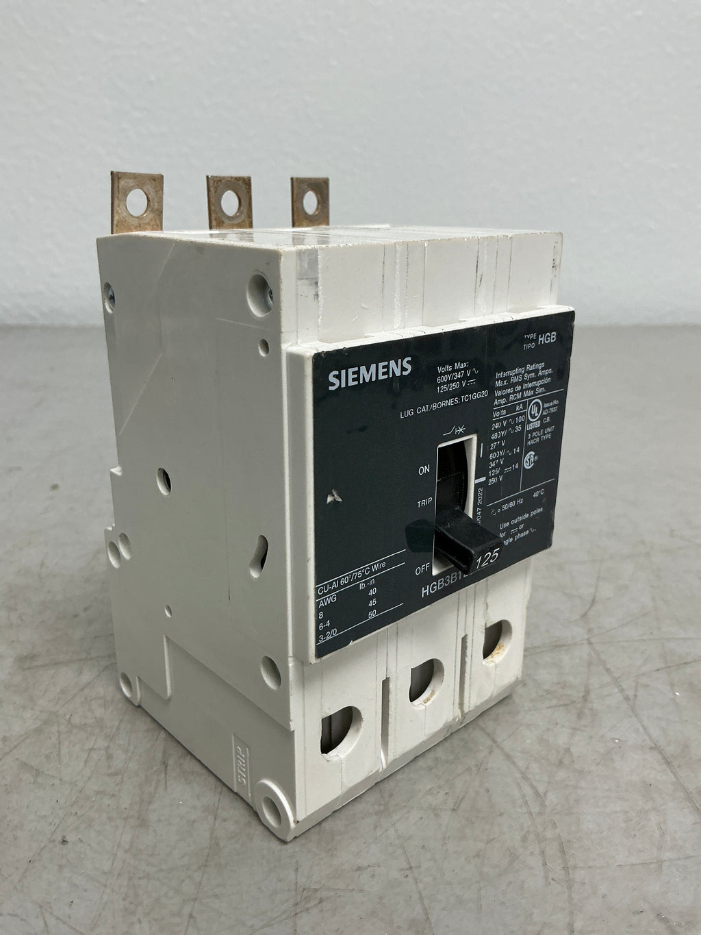 Used Siemens HGB3B125 3 Pole, 125 Amps, 480 Volts