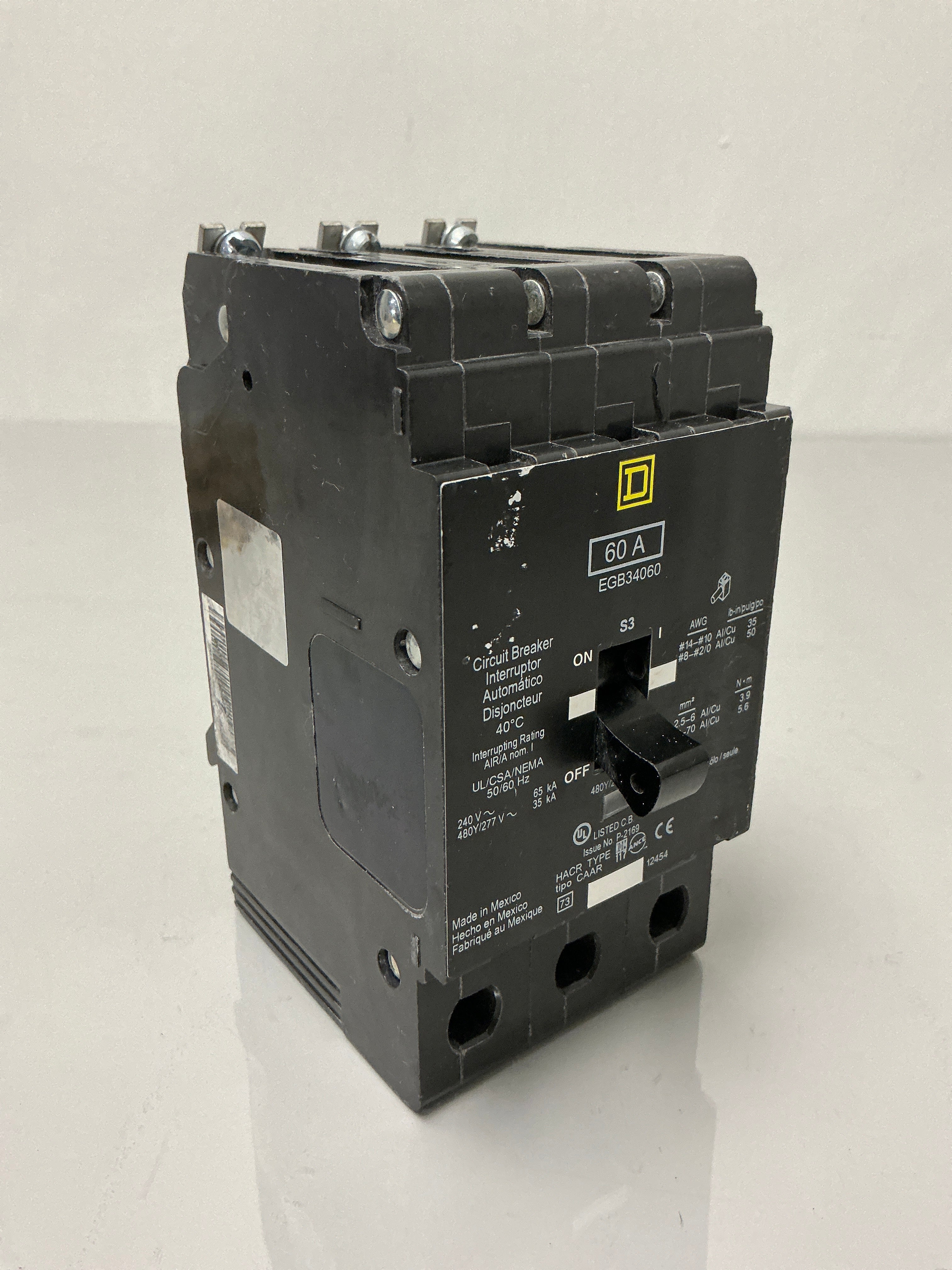 Used Square D EGB34060 3 Pole, 60 Amps, 480 Volts Circuit Breaker